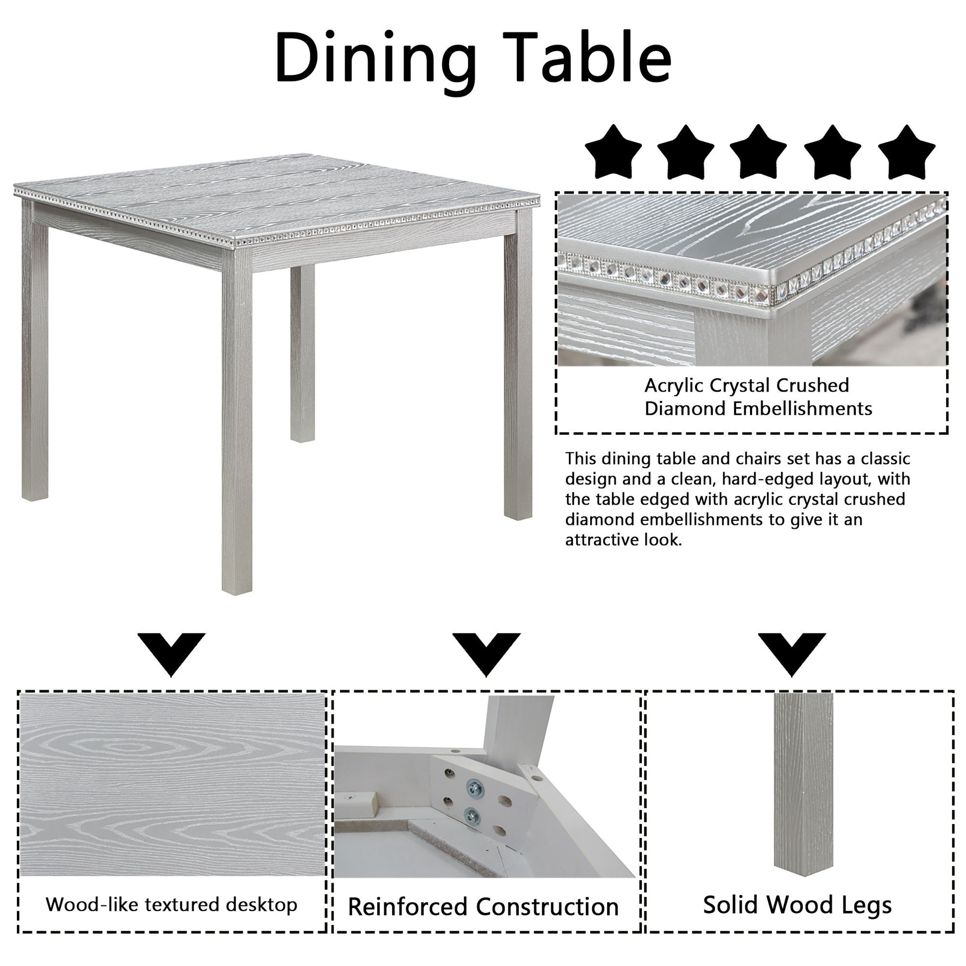 Dining Table Set With Crystal Decoration And Upholstered Chairs - Best Buy Furniture