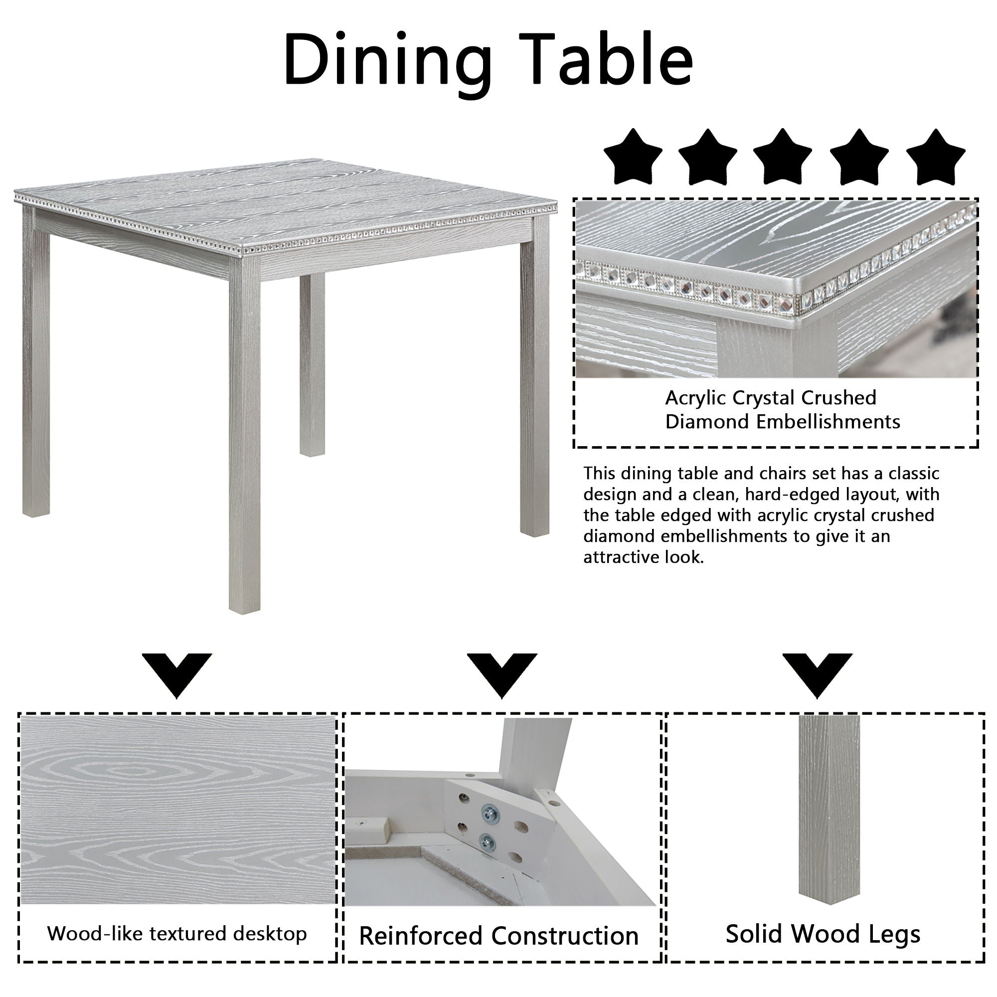 Dining Table Set With Crystal Decoration And Upholstered Chairs - Best Buy Furniture