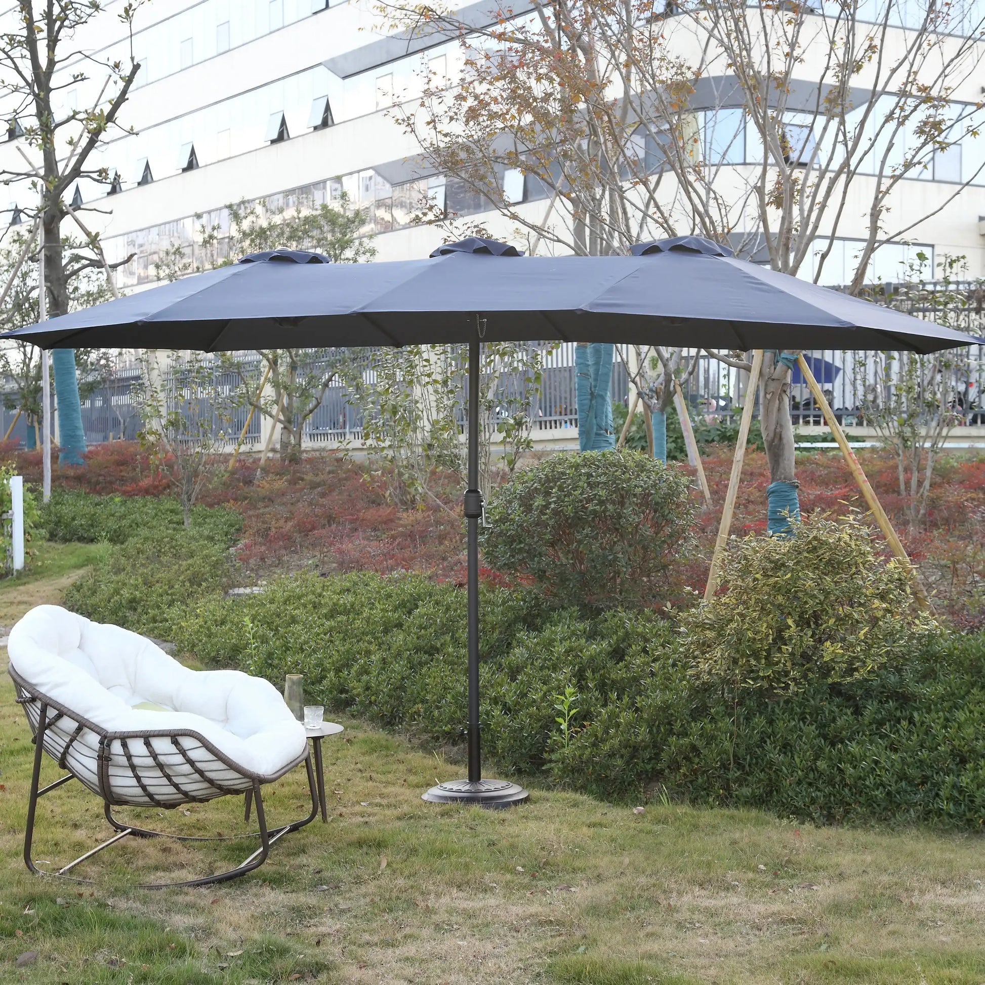 14.8 Ft Double Sided Outdoor Umbrella Rectangular Large with Crank ( Navy blue ) - Best Buy Furniture