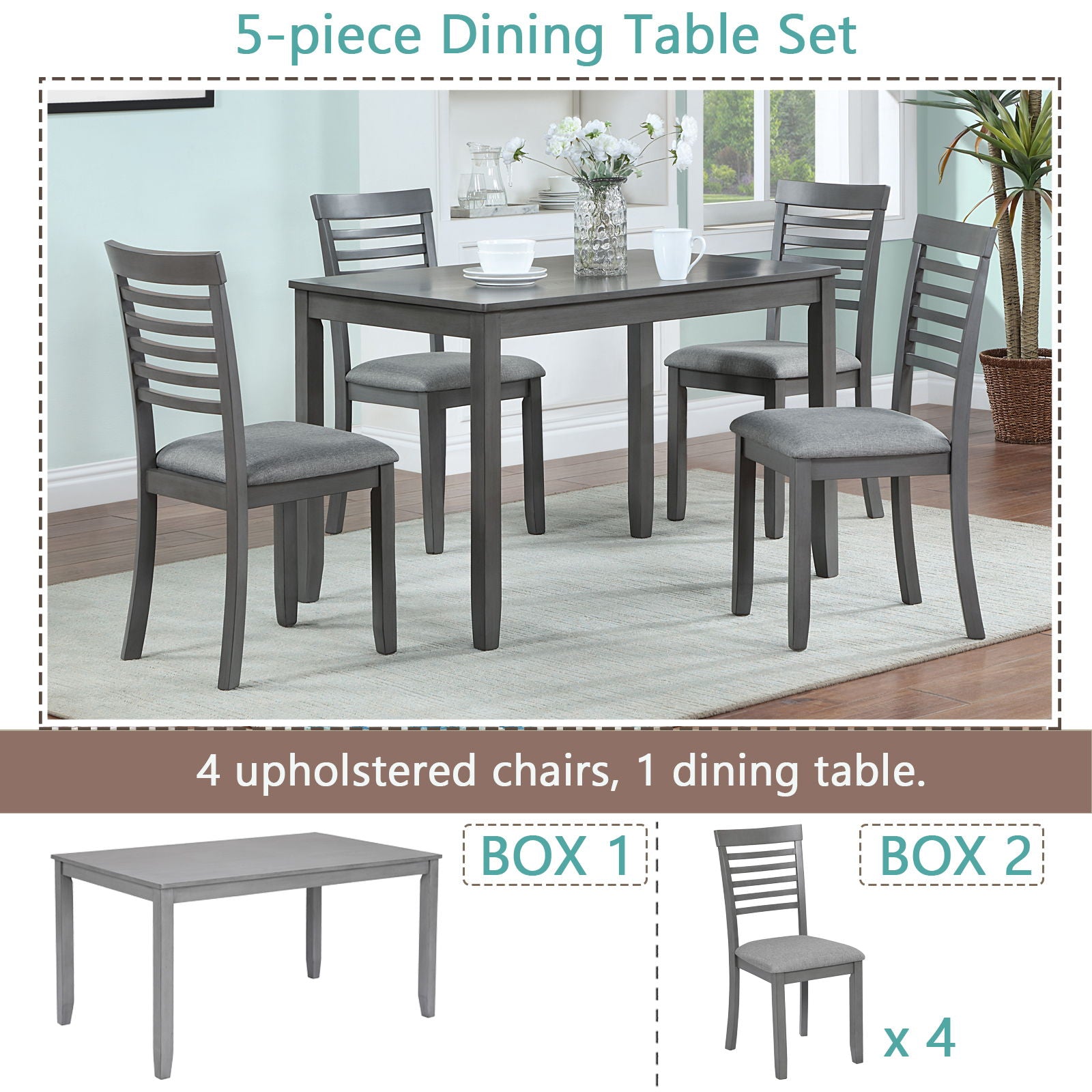 5 Pieces Modern Dining Set, Rectangular Wooden Dining Table With 4 Upholstered Chairs - Best Buy Furniture