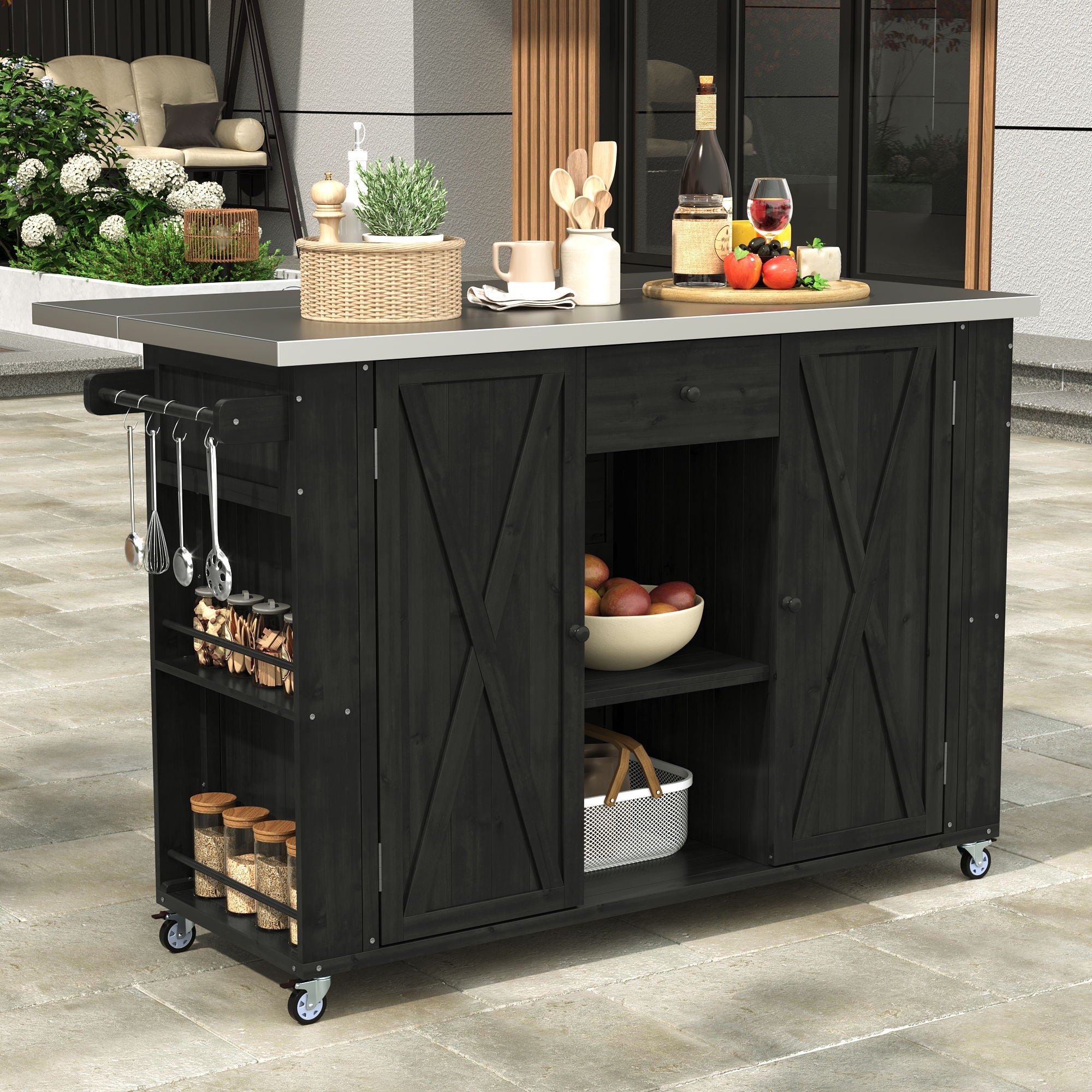 Outdoor Kitchen Island With Stainless Steel Top, Ample Storage Space, Towel And Spice Racks And A Bottle Opener - Best Buy Furniture
