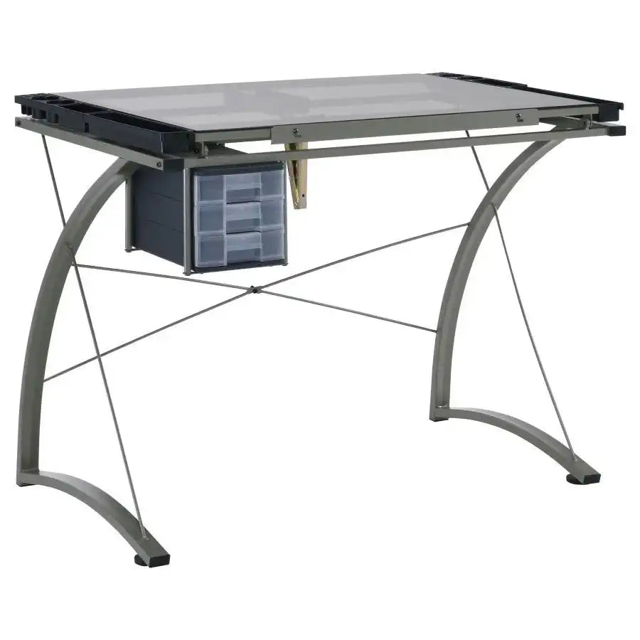 Melo - Glass Top Drafting Table With Storage - Silver - Best Buy Furniture