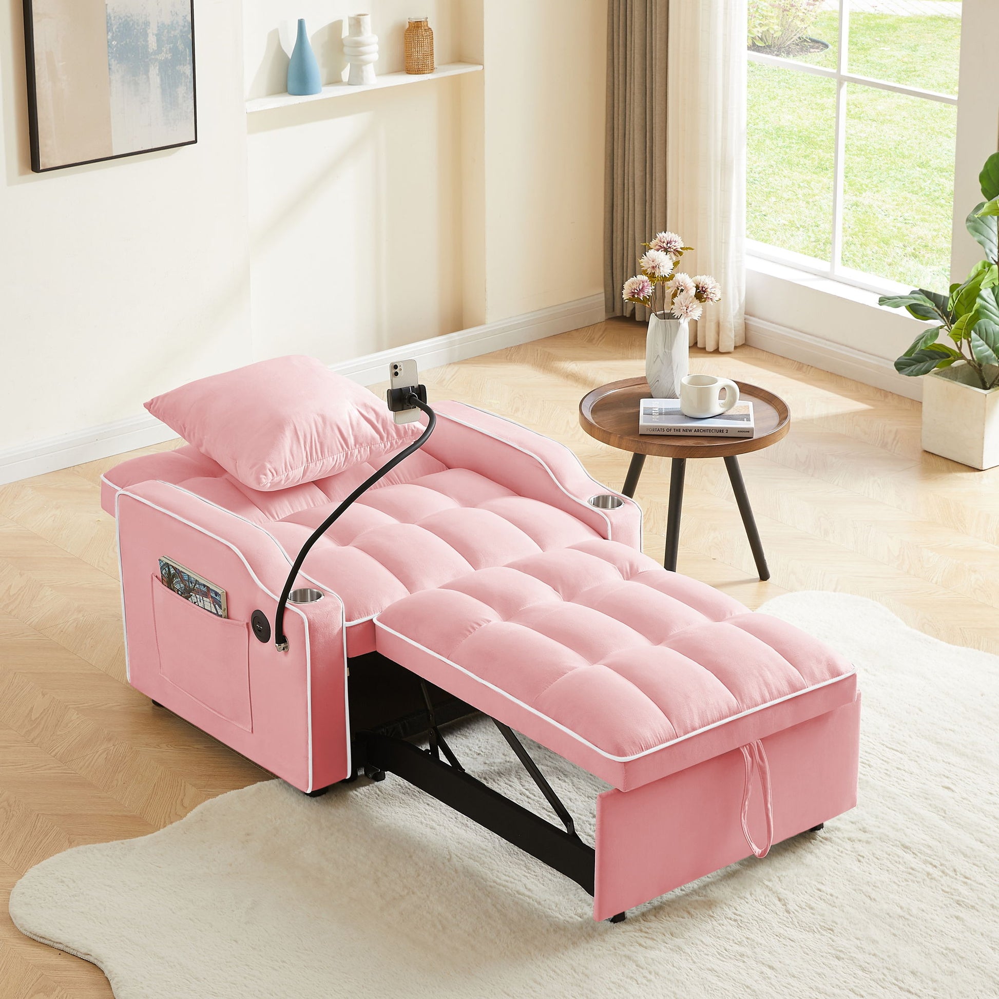 Convertible Velvet 3 In 1 Sofa Bed With Adjustable Sleeper Chair And Multi Pockets - Best Buy Furniture