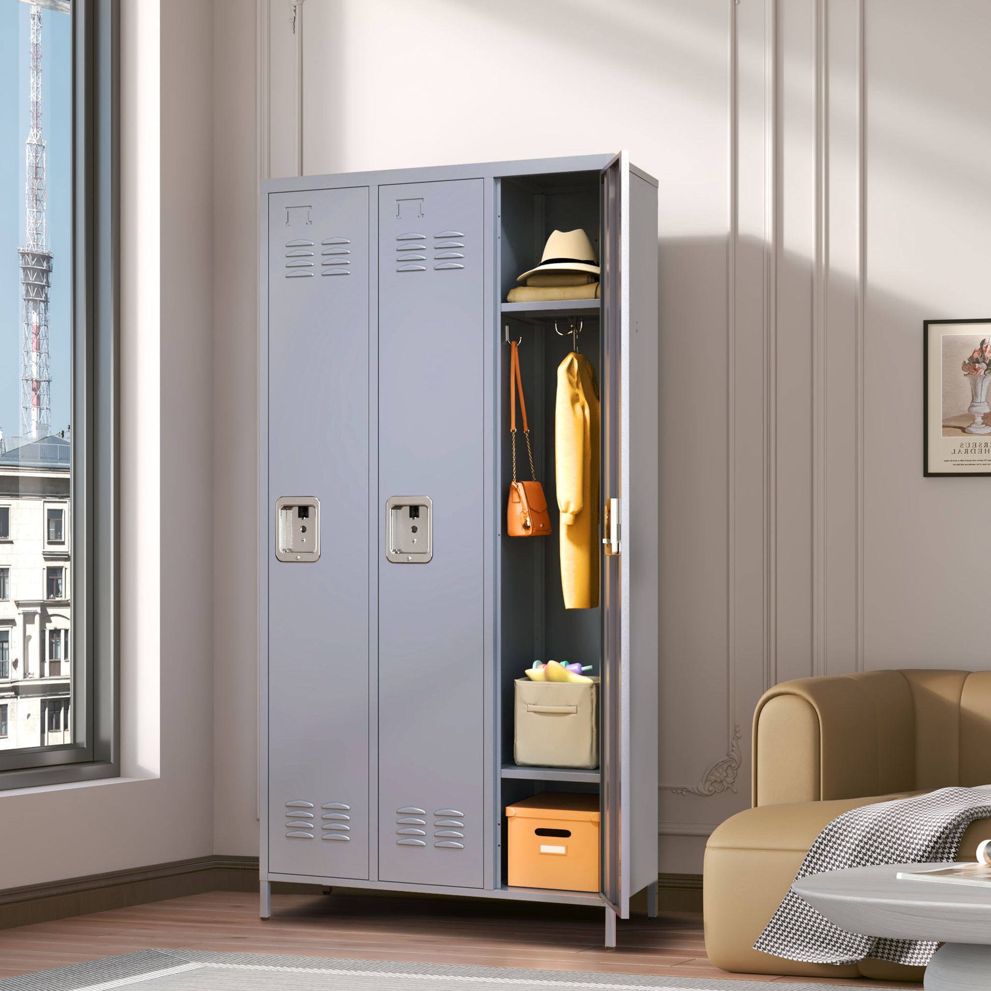 3 Door Lockers With Lock For Home, Gym, Office, School, And Garage - Gray - Best Buy Furniture