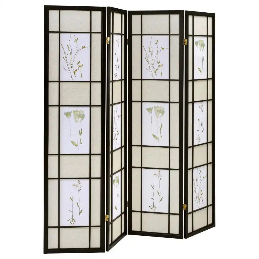 Catabella - 4-Panel Room Divider Folding Shoji Screen Floral - Black - Best Buy Furniture