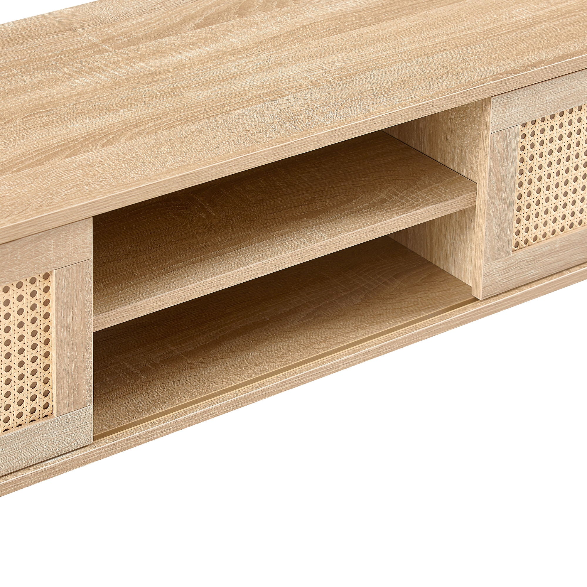 55.12" Rattan TV Cabinet, Double Sliding Doors For Storage, Adjustable Shelf, Solid Wood Legs, TV Console For Living Room - Best Buy Furniture