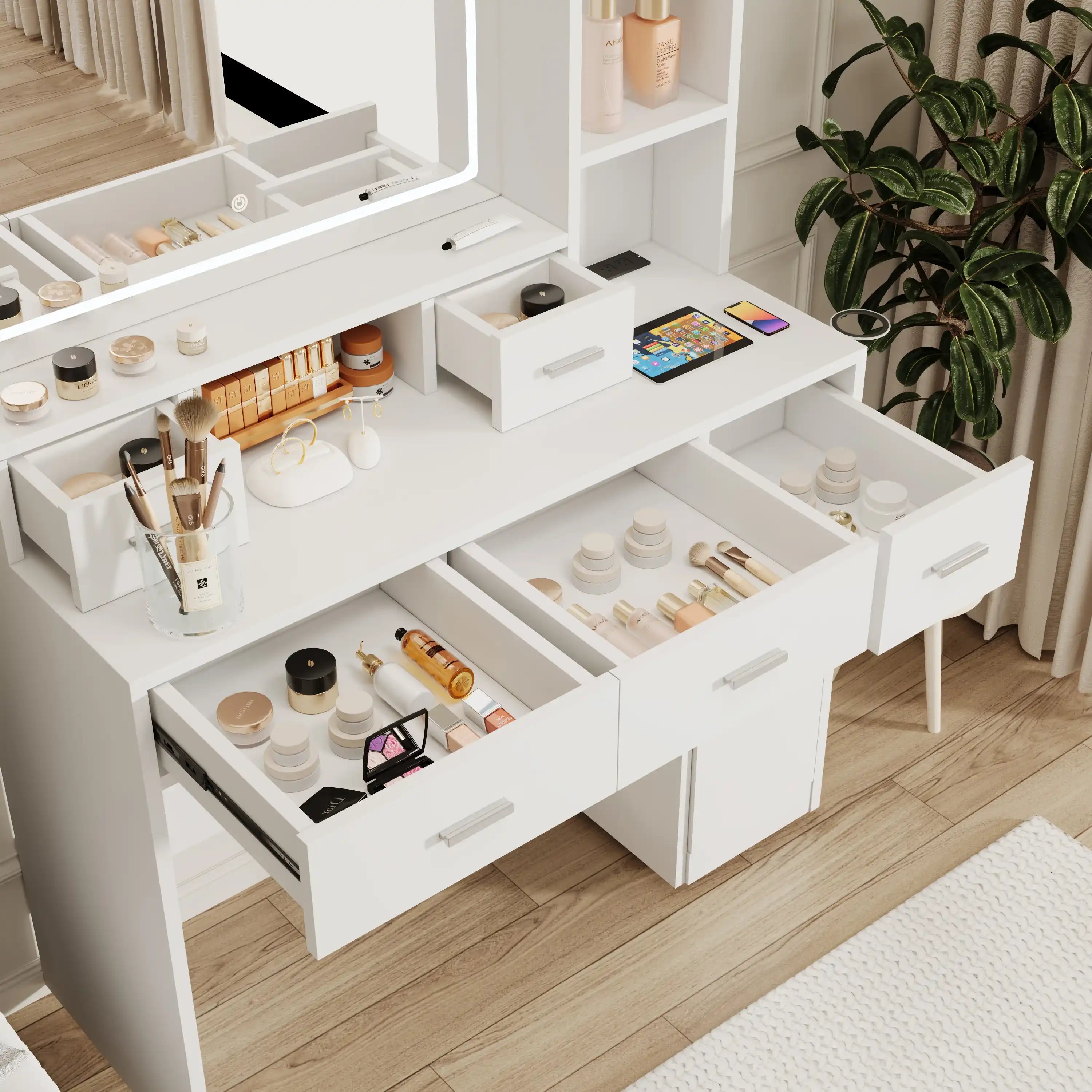 Xenon White Modern Makeup Vanity With Stool - Best Buy Furniture
