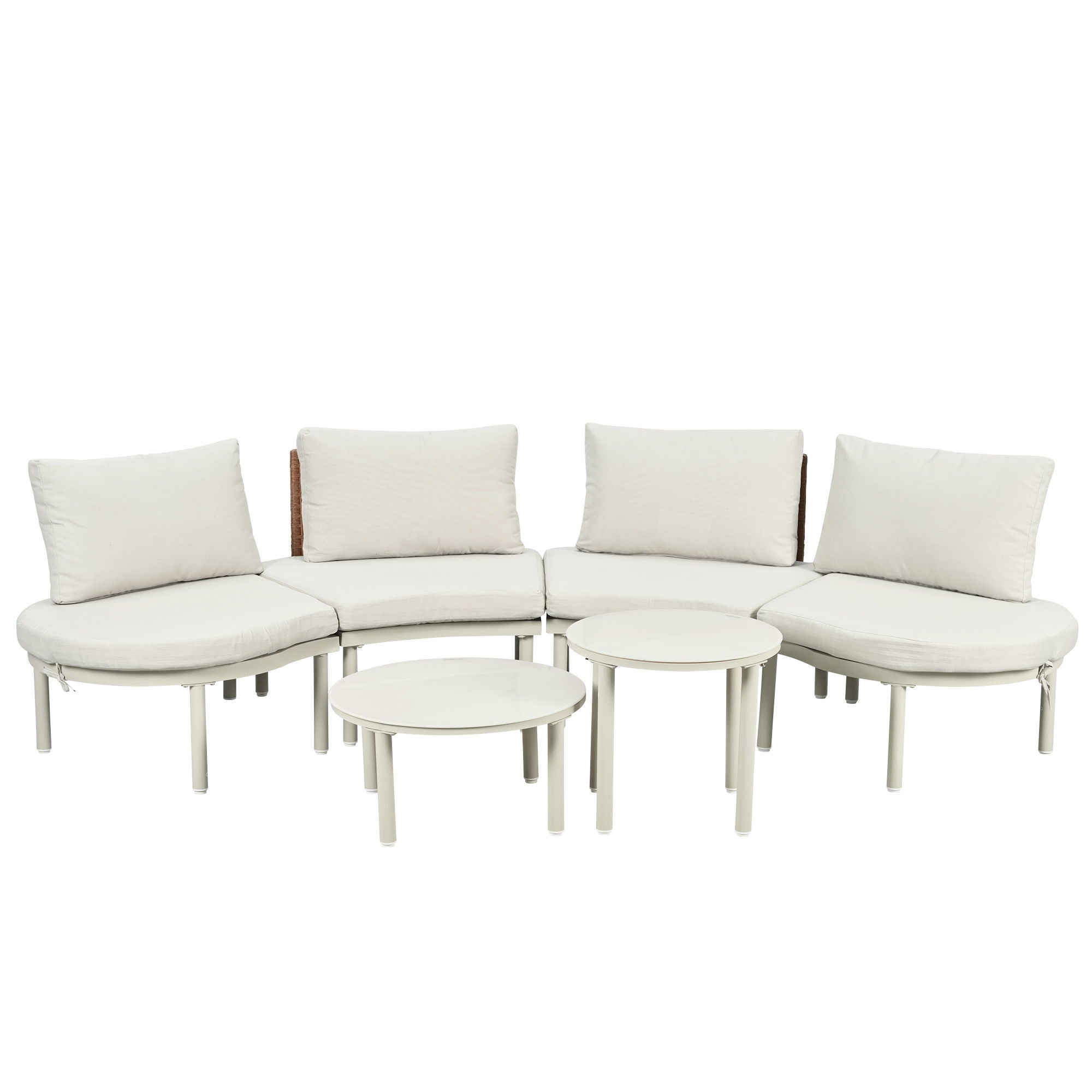 6 Piece Patio Set, Half Moon Outdoor Sectional Sofa With 2 High Low Coffee Tables, 4 Pillows & Cushions - Best Buy Furniture