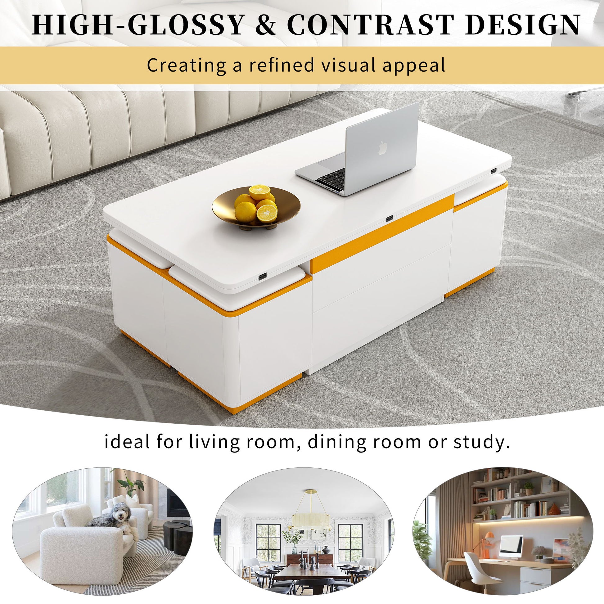 Multi Functional Adjustable Coffee Table With 4 Storage Stools - Best Buy Furniture