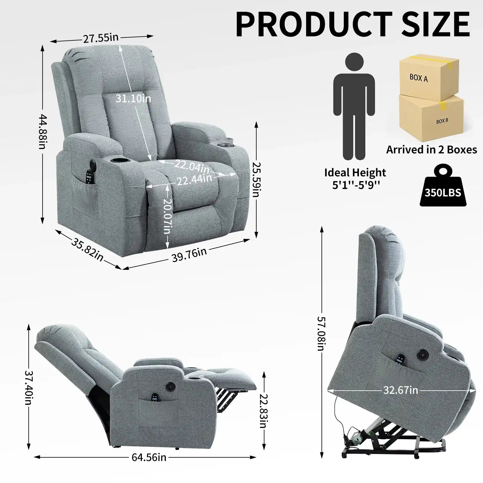 Power Lift Recliner Chair with Massage & Heating, Grey - Best Buy Furniture