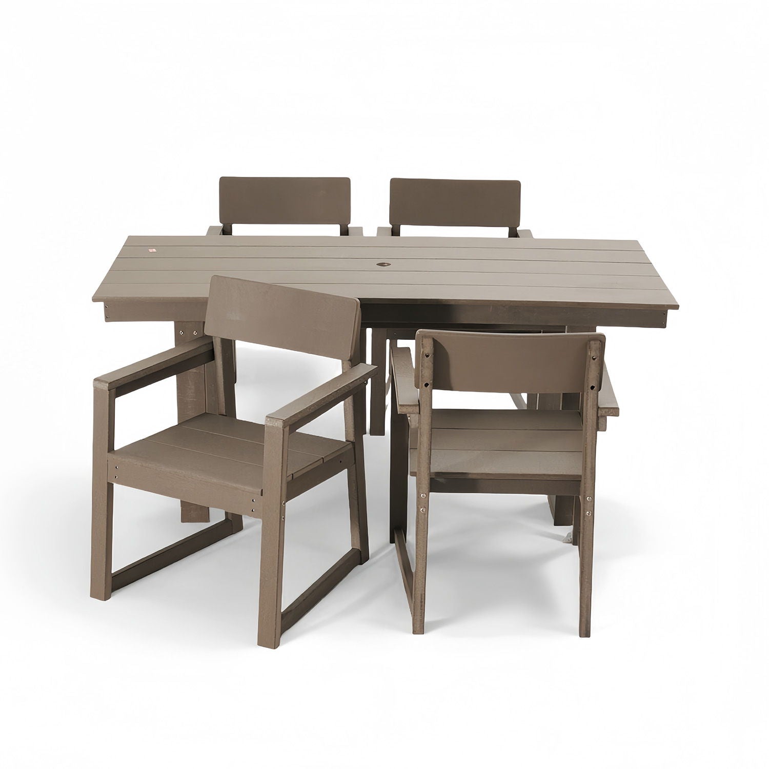 5 Piece Outdoor Dining Set For 4, Weather Resistant Patio Table With Umbrella Hole And 4 Armrest Chairs Garden Furniture For Backyard - Wood - Best Buy Furniture