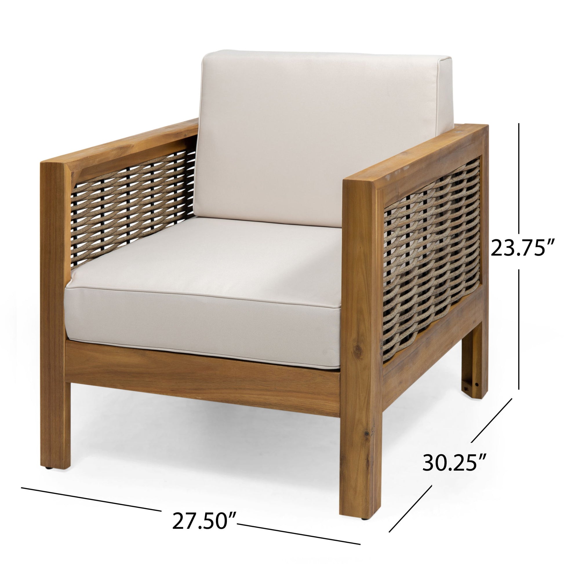 Outdoor 4 Seater Acacia Wood Chat Set With Wicker Accents And Cushions - Teak / Mixed Brown / Beige - Best Buy Furniture