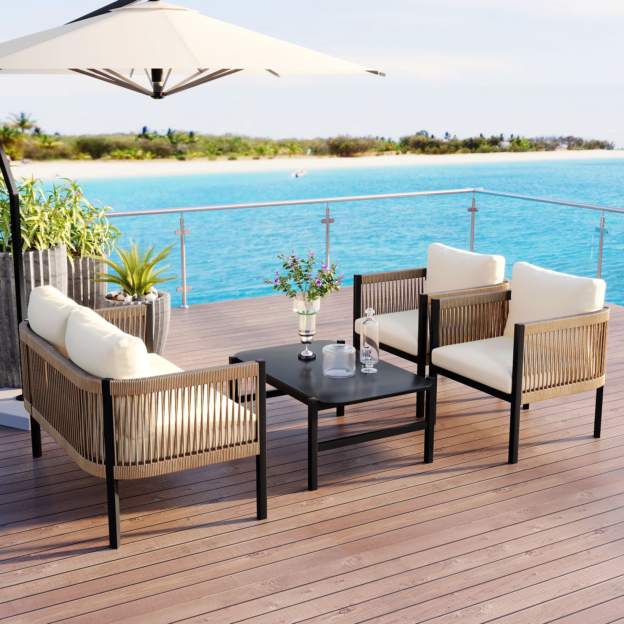 U_Style Multi-person Outdoor Sofa Combination with A Table, Suitable for Garden, Backyard and Balconies - Best Buy Furniture