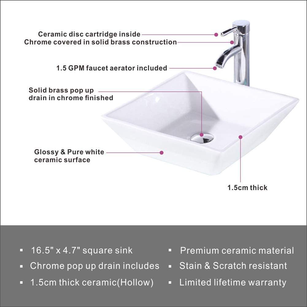 Square Bathroom Vessel Sink - White Porcelain Counter Bowl For Bathroom Vanity - White - Best Buy Furniture