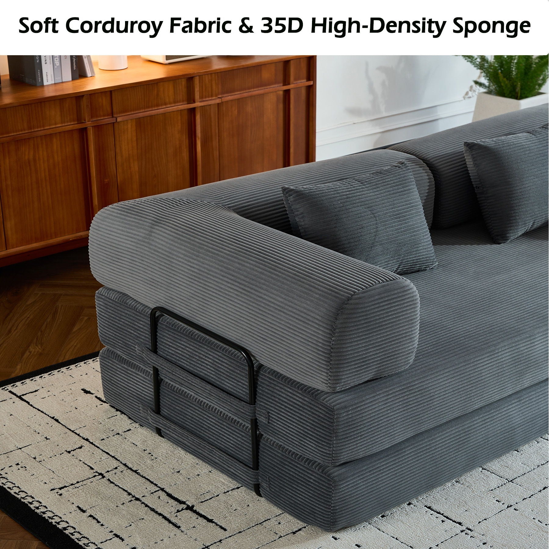 Convertible Sleeper Sofa Bed With Cylindrical Pillow, With Fixed Shape Frame - Best Buy Furniture