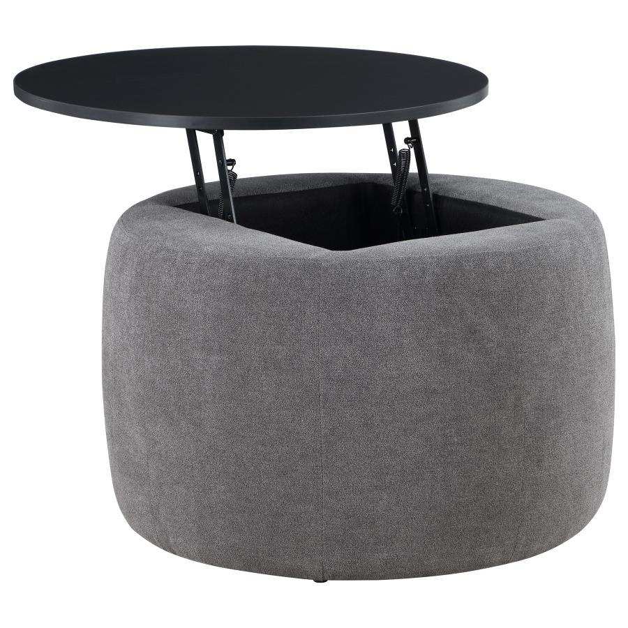 Tesoro - Round Upholstered Lift Top Storage Ottoman - Gray - Best Buy Furniture