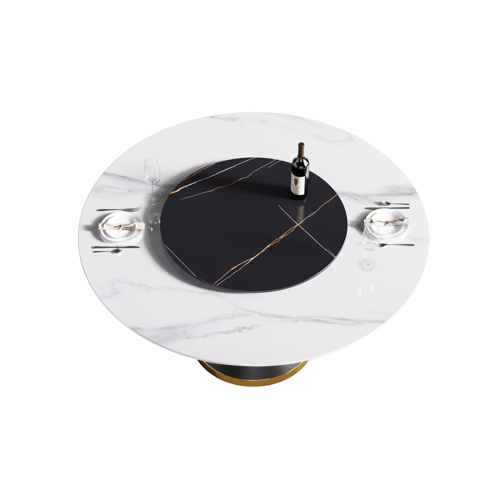 Modern Artificial Stone Round Carbon Steel Base Dining Table, Artificial Stone Turntable - Best Buy Furniture