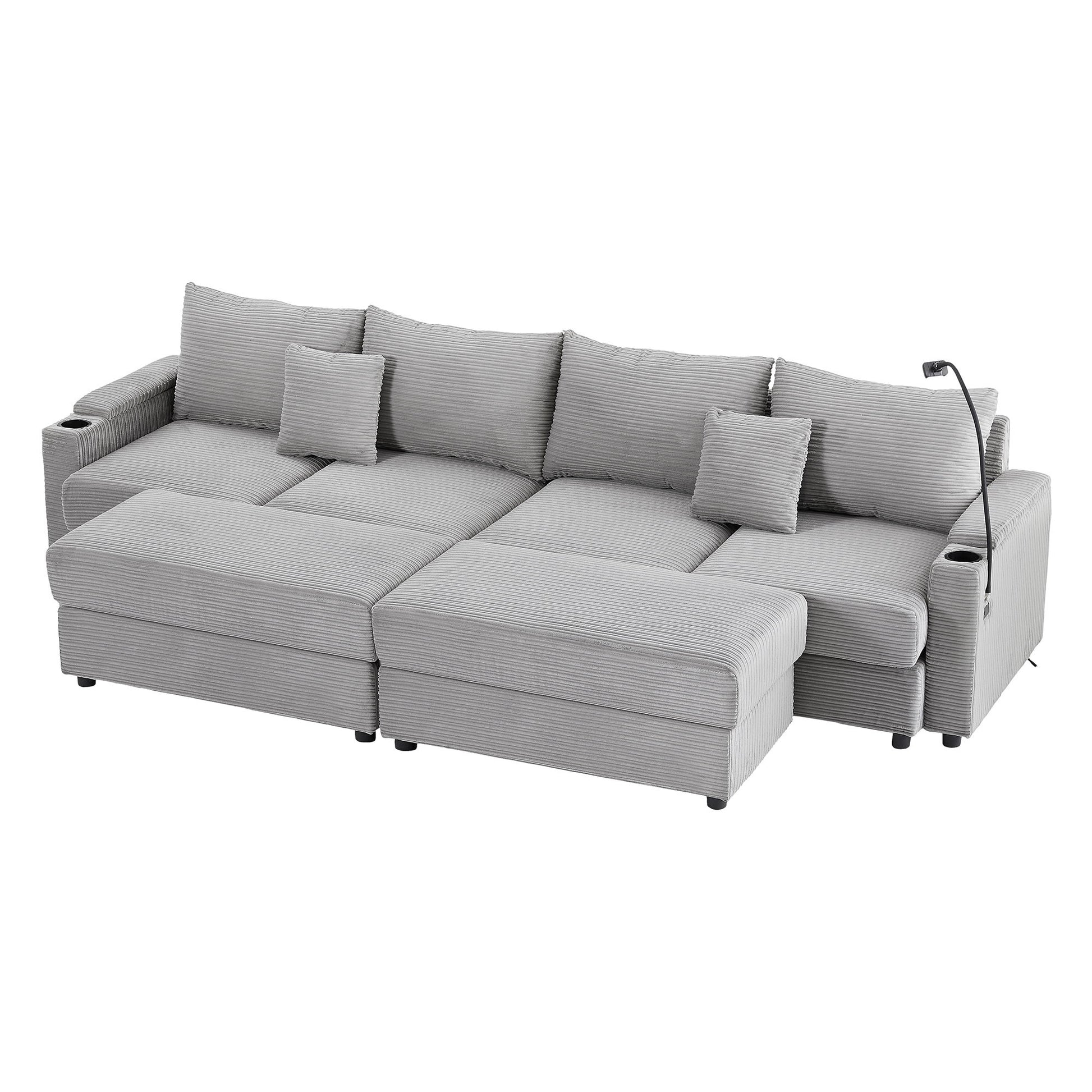 Modern Style Loveseat Sofa Sectional Sofa Couch With Storage Space, A Movable Ottoman, Two USB Ports, Two Cup Holders, A Phone Holder For Living Room - Best Buy Furniture