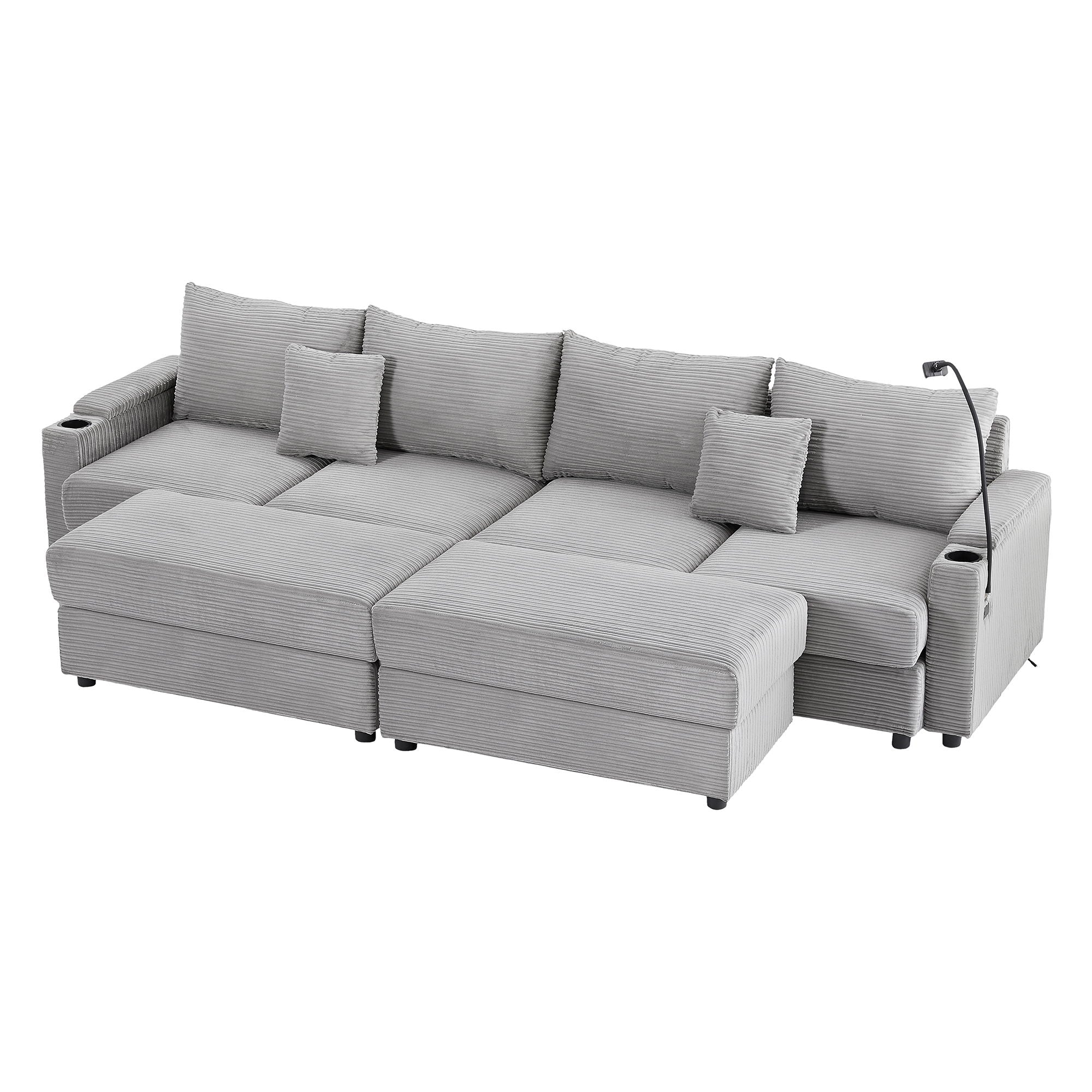 Modern Style Loveseat Sofa Sectional Sofa Couch With Storage Space, A Movable Ottoman, Two USB Ports, Two Cup Holders, A Phone Holder For Living Room - Best Buy Furniture