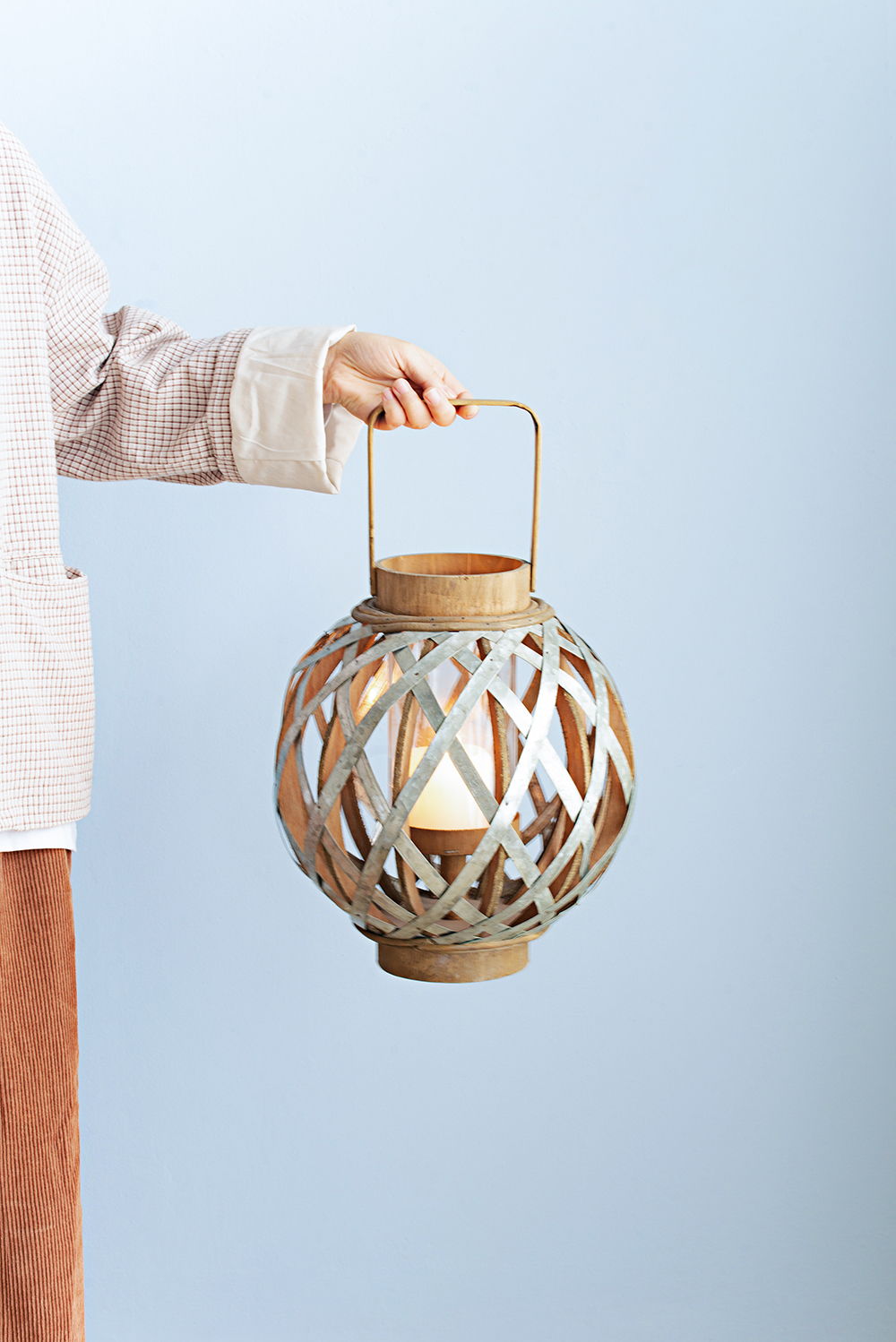 Decorative Lantern With Handle, Wooden Lantern For Indoor Outdoor, Home Garden, Wedding - Silver - Best Buy Furniture
