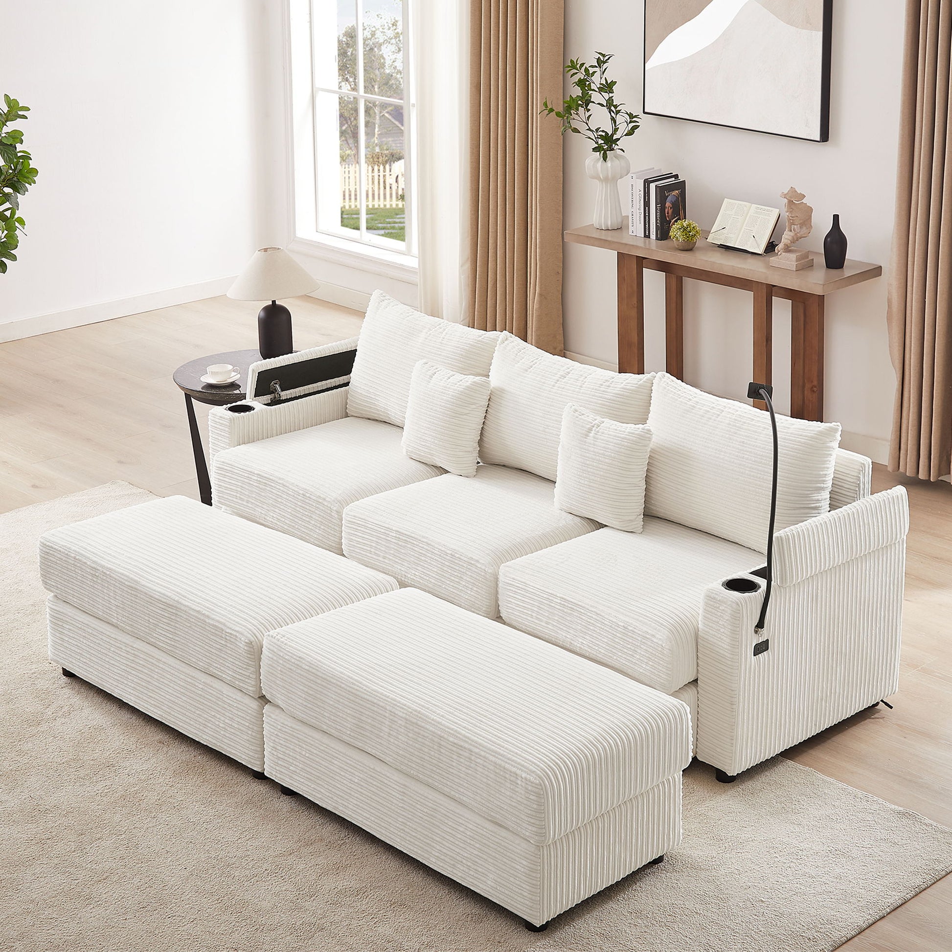 Modern Style Loveseat Sofa Sectional Sofa Couch With Storage Space, A Movable Ottoman, Two USB Ports, Two Cup Holders, A Phone Holder For Living Room - Best Buy Furniture