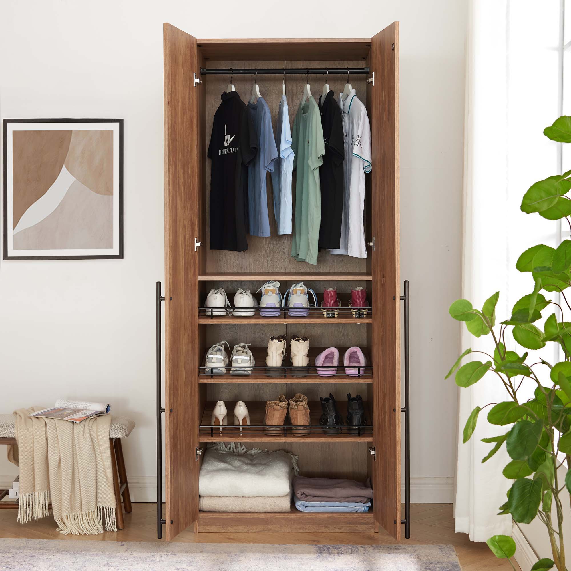 Lee - Free Standing Wardrobe Closet With Adjustable Shoe Shelves