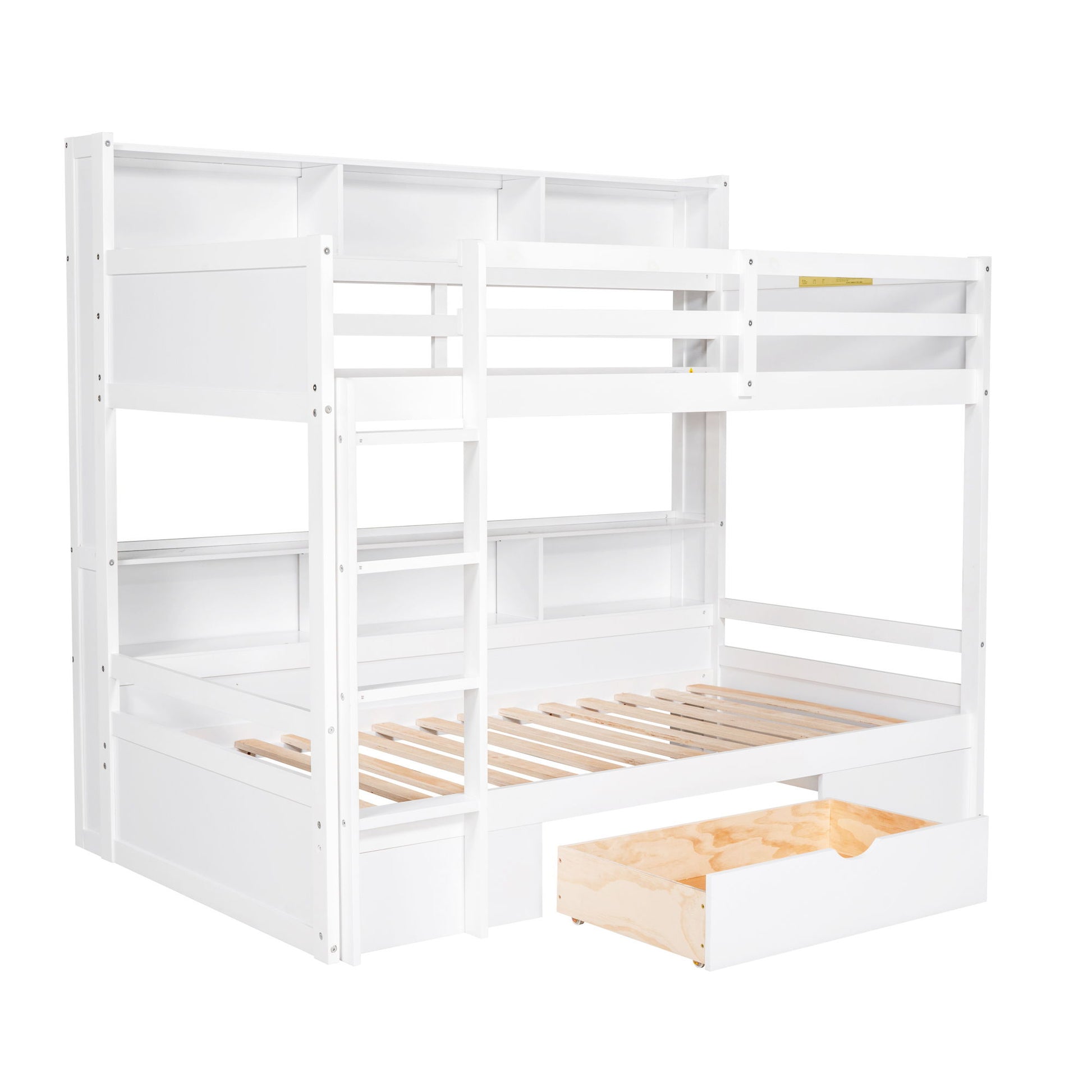 Twin Size Bunk Bed With Built-In Shelves Beside Both Upper And Down Bed And Storage Drawer - Best Buy Furniture