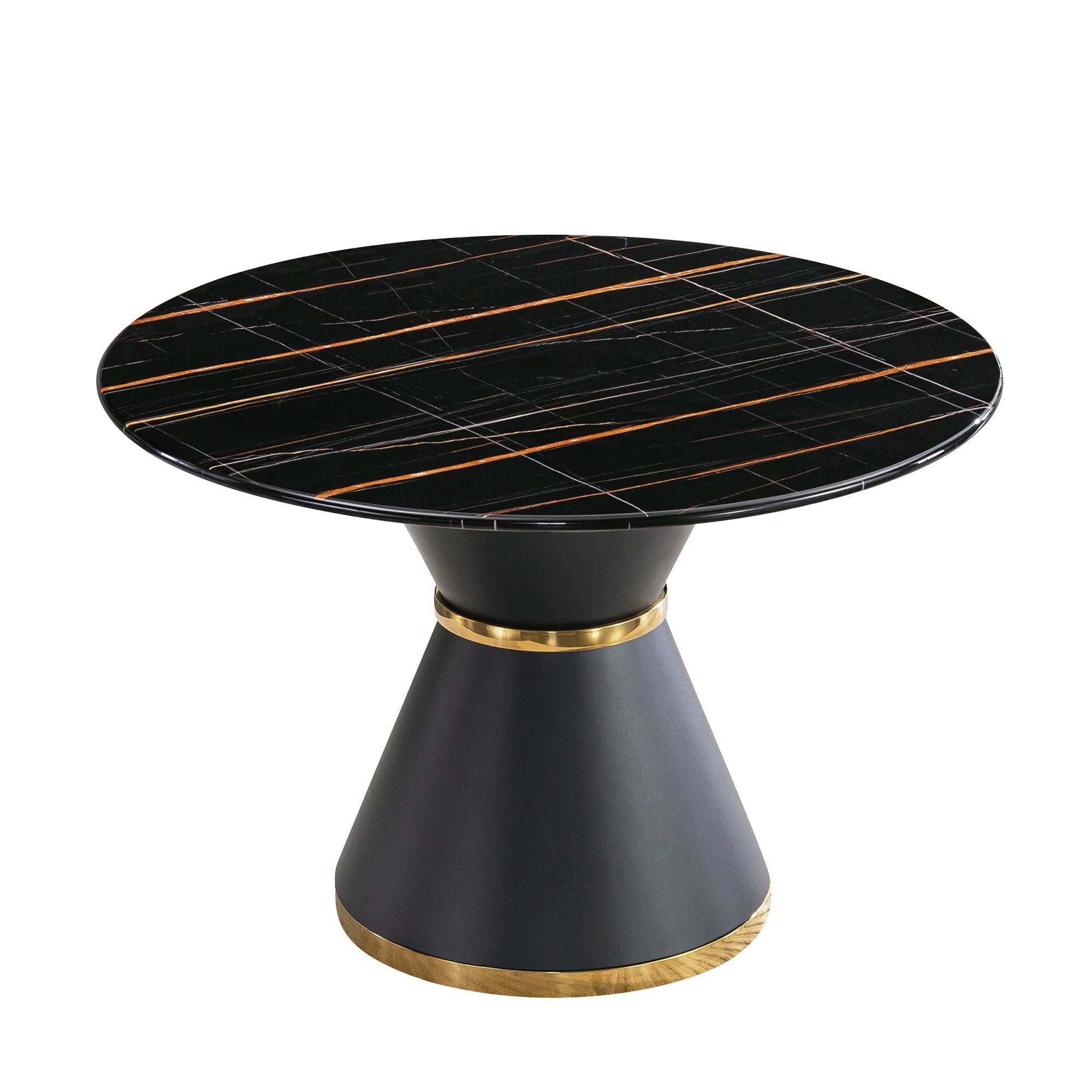 Marble Printed Round Dining Table - Black Columnar Base With Gold Annulus Not Including Chairs - Black - Best Buy Furniture