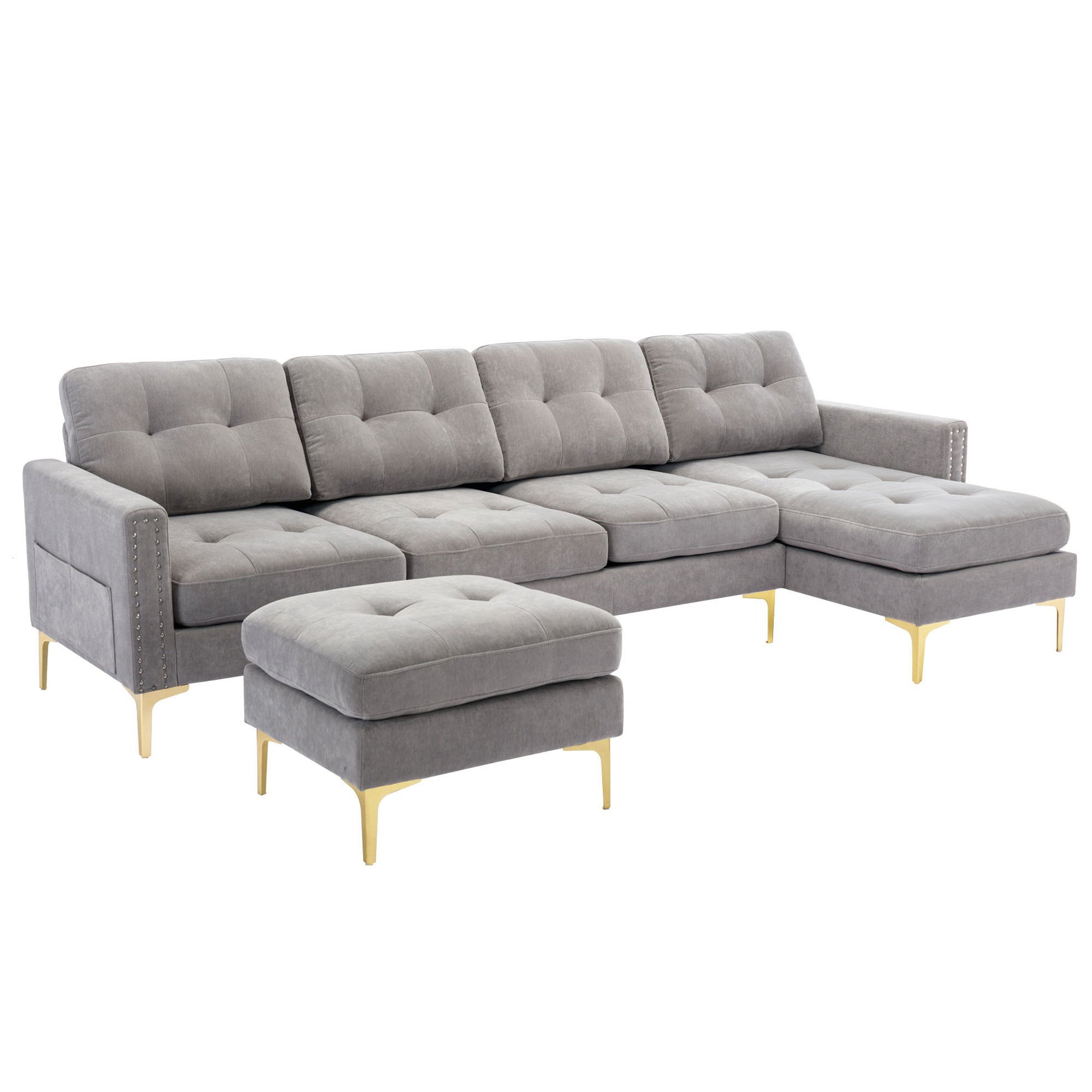Modern L - Shape Convertible Sectional Sofa With Movable Ottoman - Best Buy Furniture