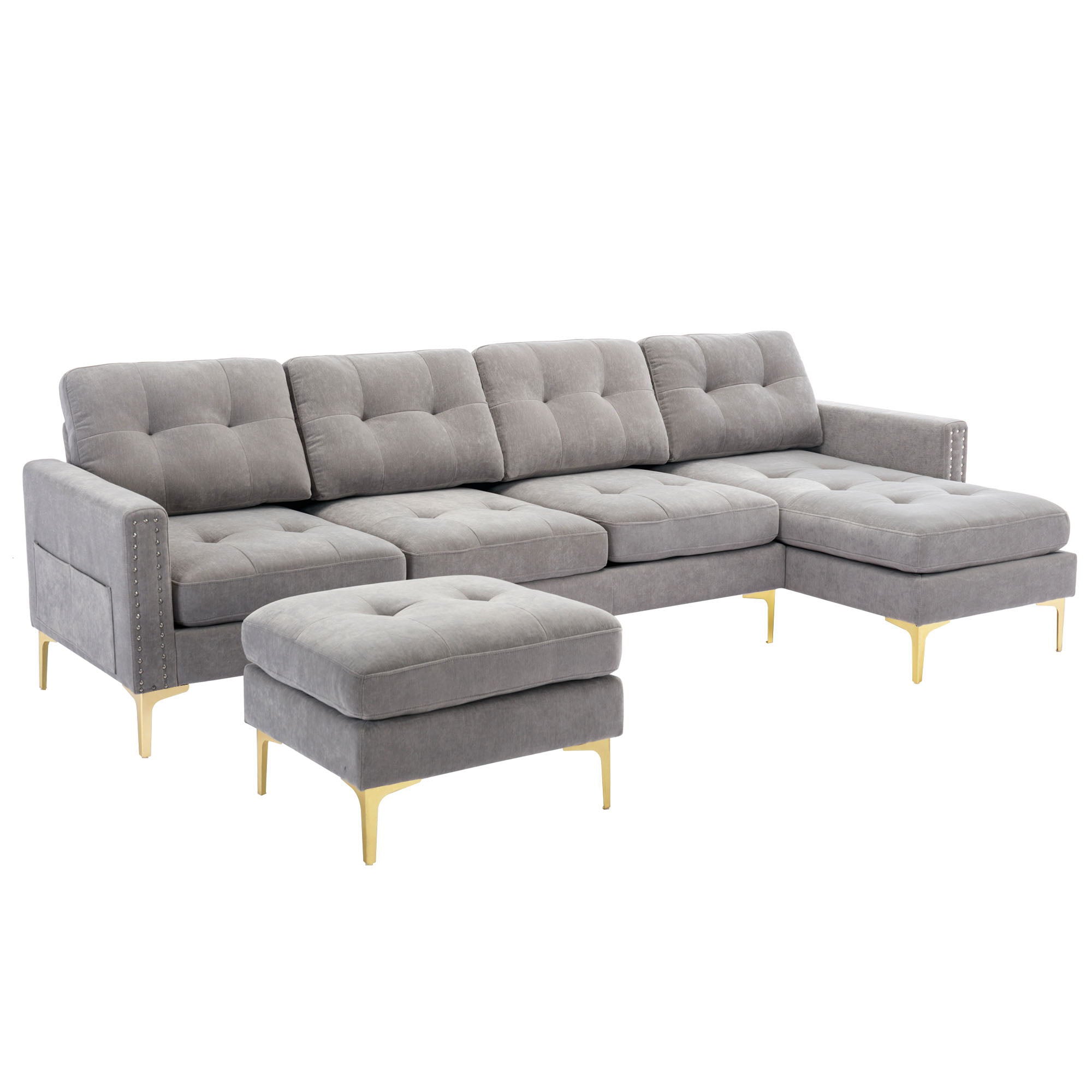 Modern L - Shape Convertible Sectional Sofa With Movable Ottoman - Best Buy Furniture