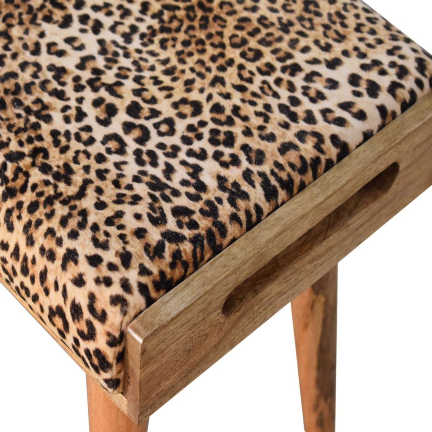 Leopard Velvet Tray Style Footstool - Brown Oak - Best Buy Furniture