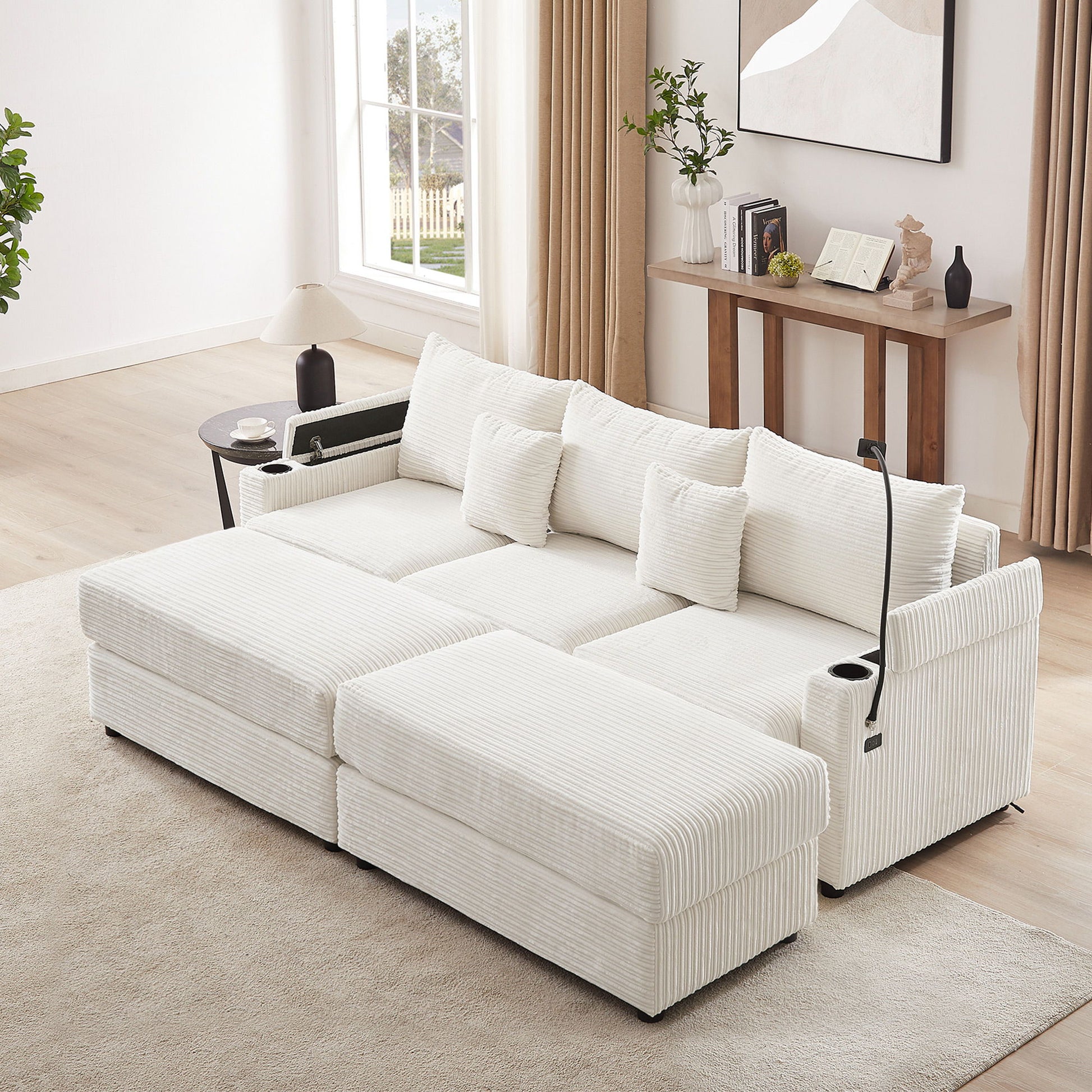 Modern Style Loveseat Sofa Sectional Sofa Couch With Storage Space, A Movable Ottoman, Two USB Ports, Two Cup Holders, A Phone Holder For Living Room - Best Buy Furniture