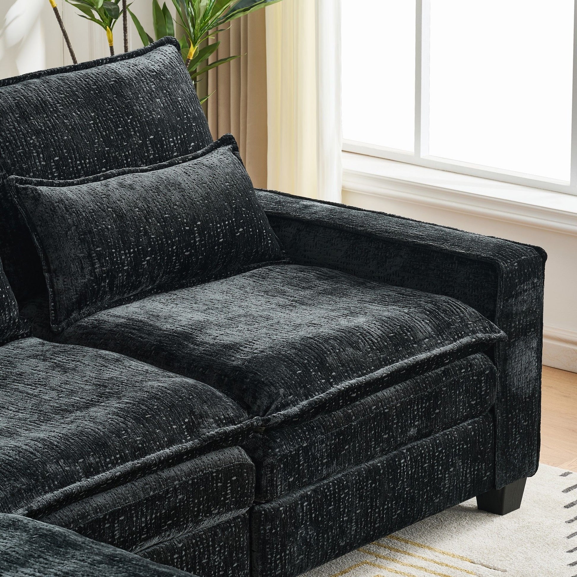 Modern Comfy Chenille L Shaped Sectional Sofa With Movable Ottoman - Best Buy Furniture