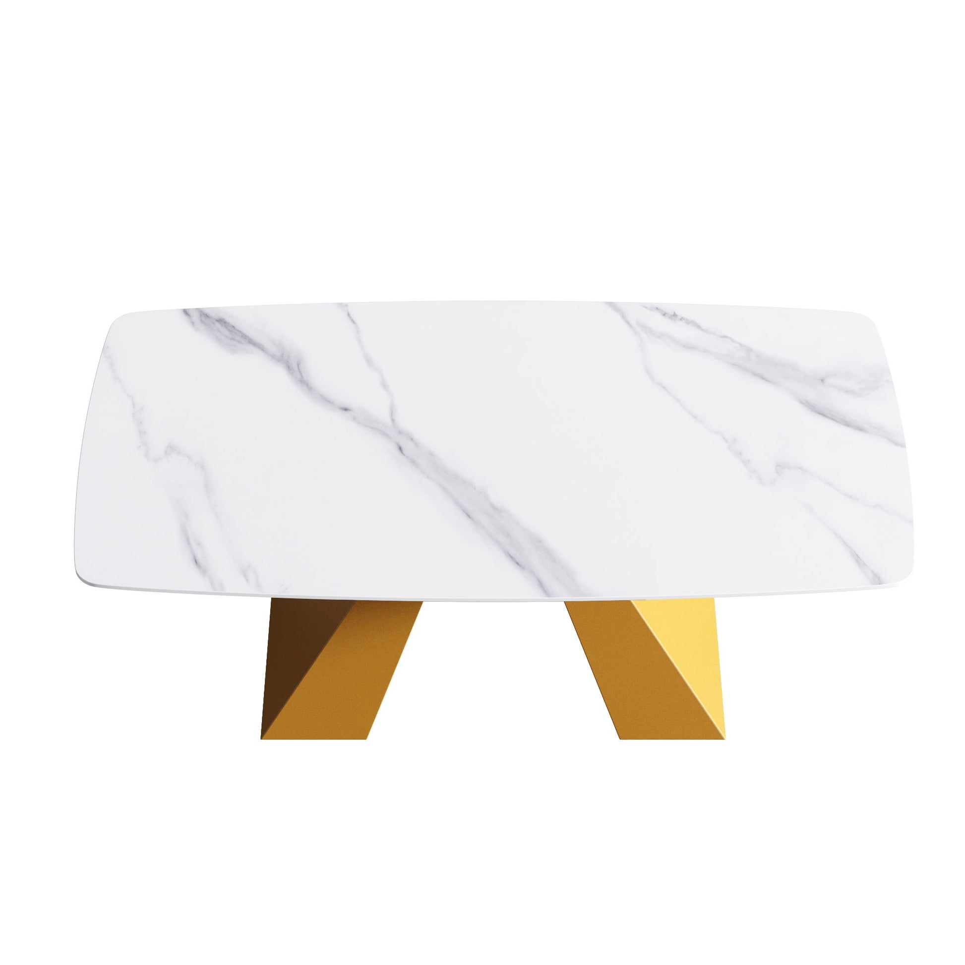Modern Artificial Stone Curved Metal Leg Dining Table, Can Accommodate 6-8 People - White / Gold - Best Buy Furniture