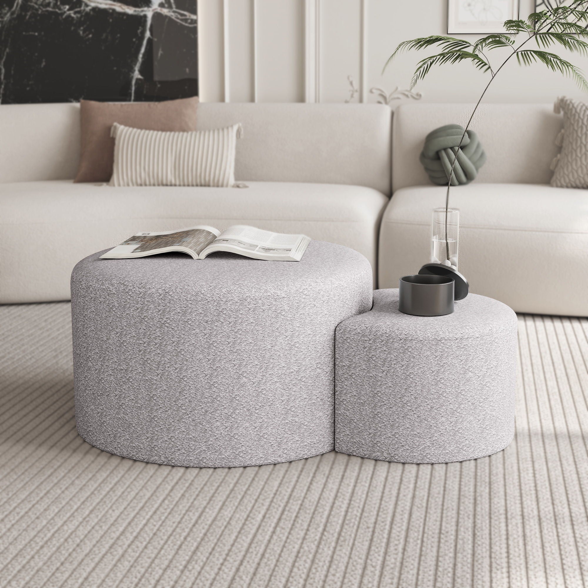 Upholstered Nesting Coffee Tables, Side Table, Footrest, Ottoman & Seat For Living Room Bedroom Entryway Office (Set of 2) - Beige - Best Buy Furniture