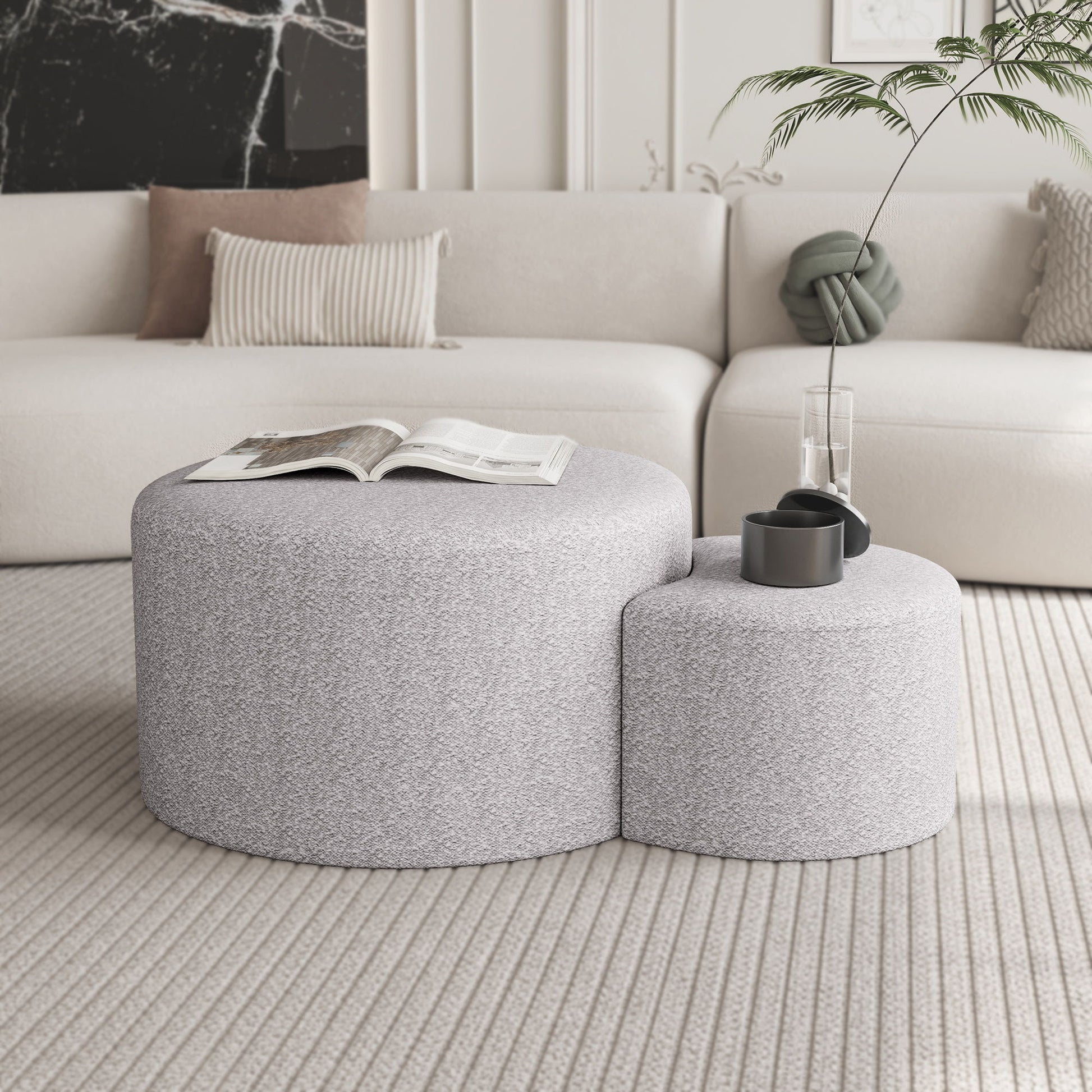 Upholstered Nesting Coffee Tables, Side Table, Footrest, Ottoman & Seat For Living Room Bedroom Entryway Office (Set of 2) - Beige - Best Buy Furniture