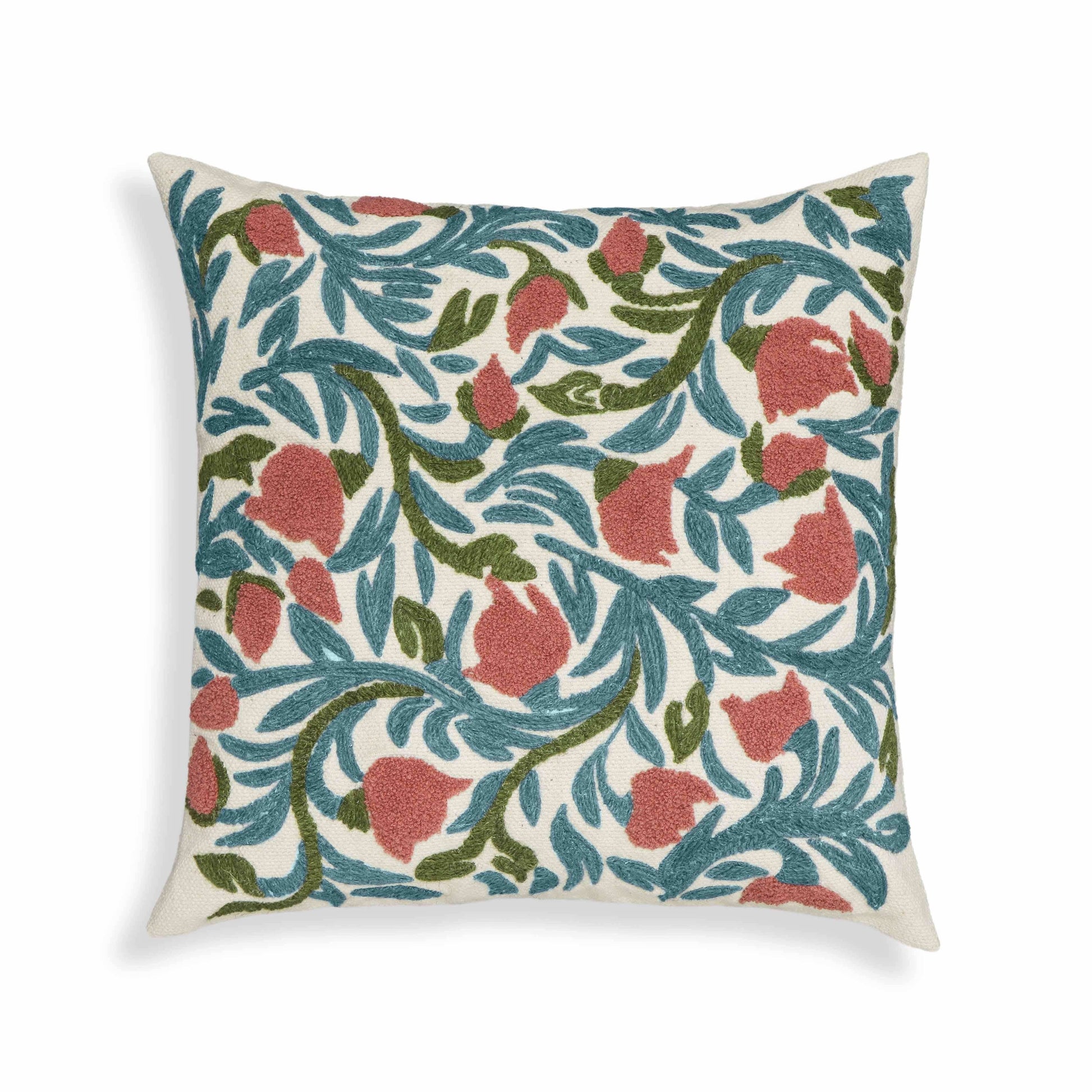 Tulip - Embroidered Floral Wool Square Accent Cushion - Multi - Best Buy Furniture