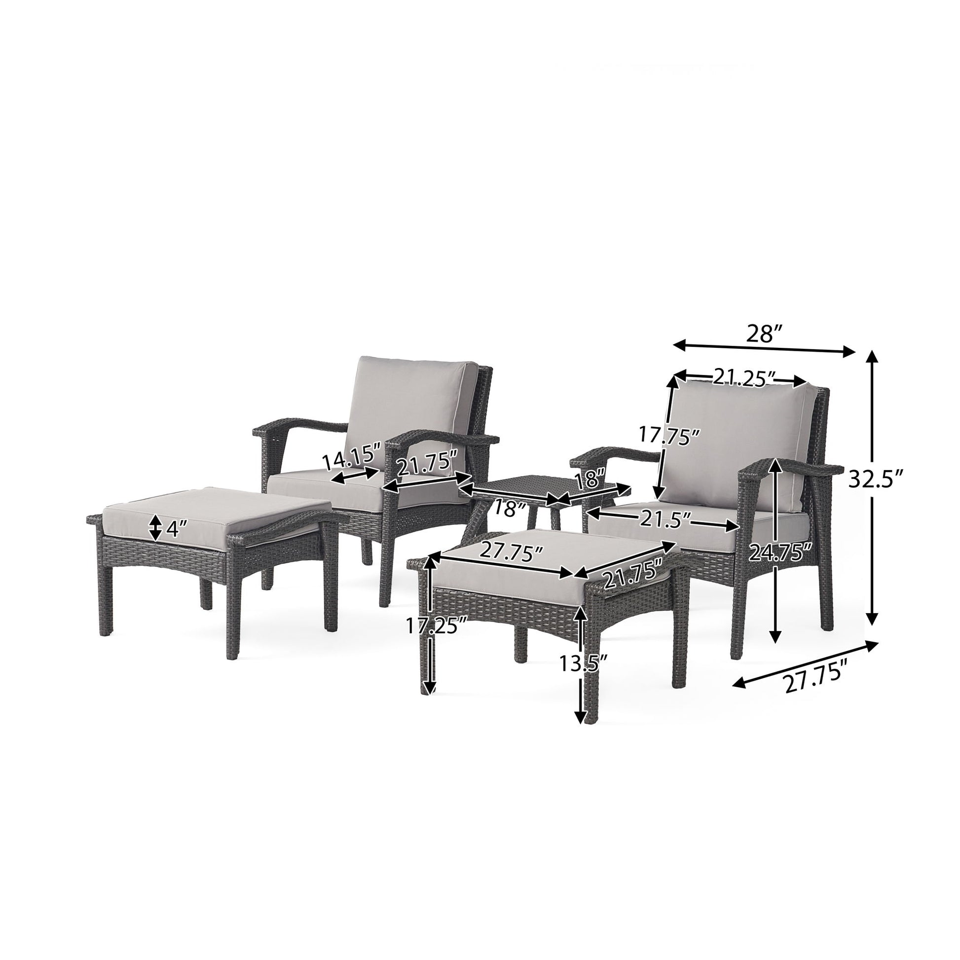 Honolulu - Modern Chat Set of 5 With Wicker - Gray / Silver - Best Buy Furniture
