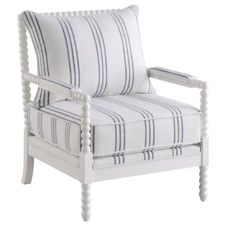 Blanchett - Upholstered Bobbin Accent Chair - White And Navy - Best Buy Furniture