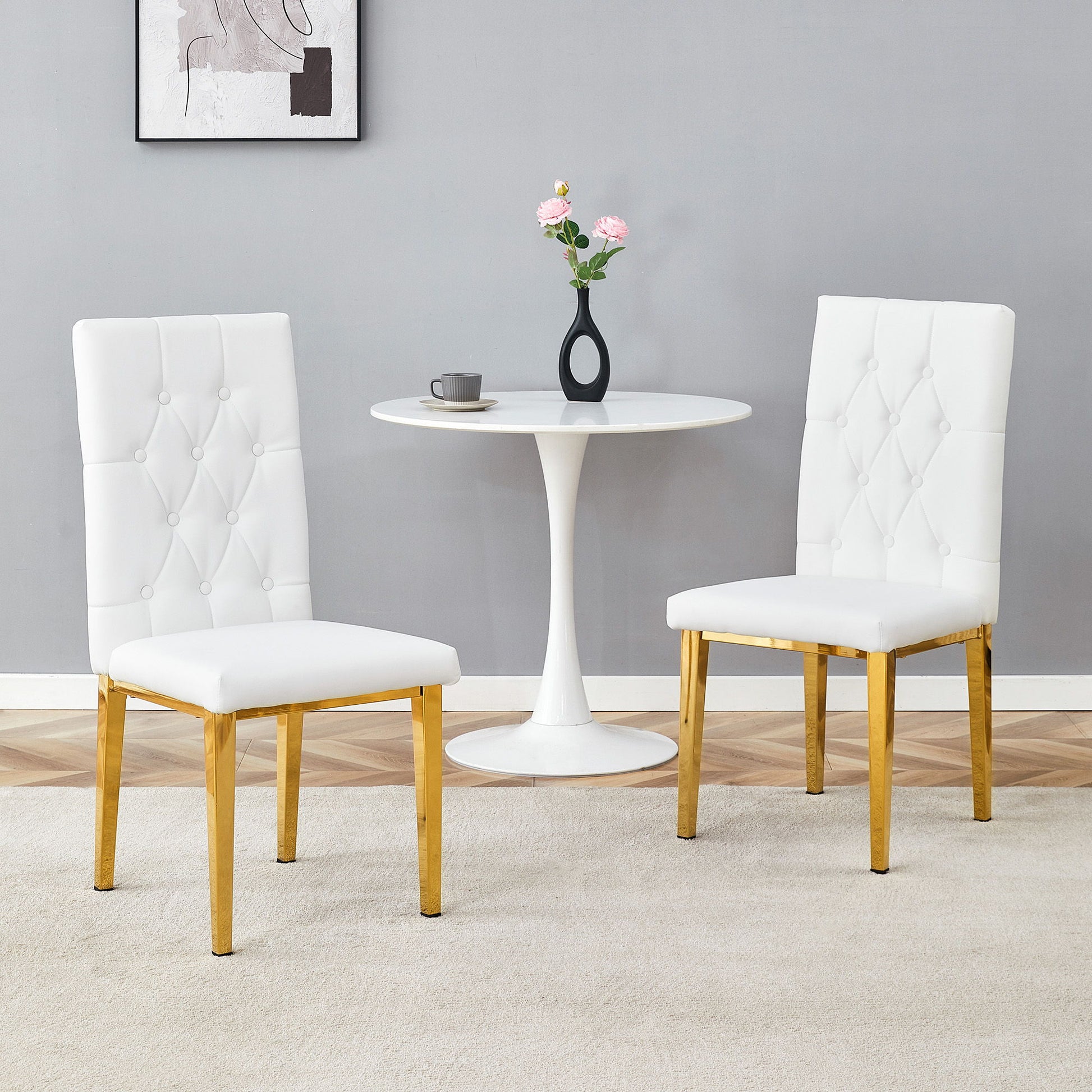 Vintage Style Armless Dining Chairs Set With Grid And Buckle Design - Best Buy Furniture