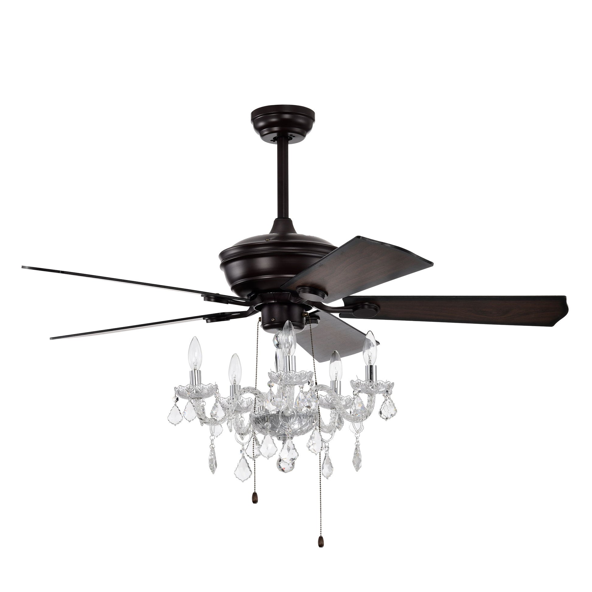 52" Crystal Shade Ceiling Fan Lamp, 3 Speed, 4 Timing, 5 Reversible Blades Crystal Ceiling Fan, 5 Pieces X E12 (No Include Bulb), Hand Pull Chain - Matte Black - Best Buy Furniture