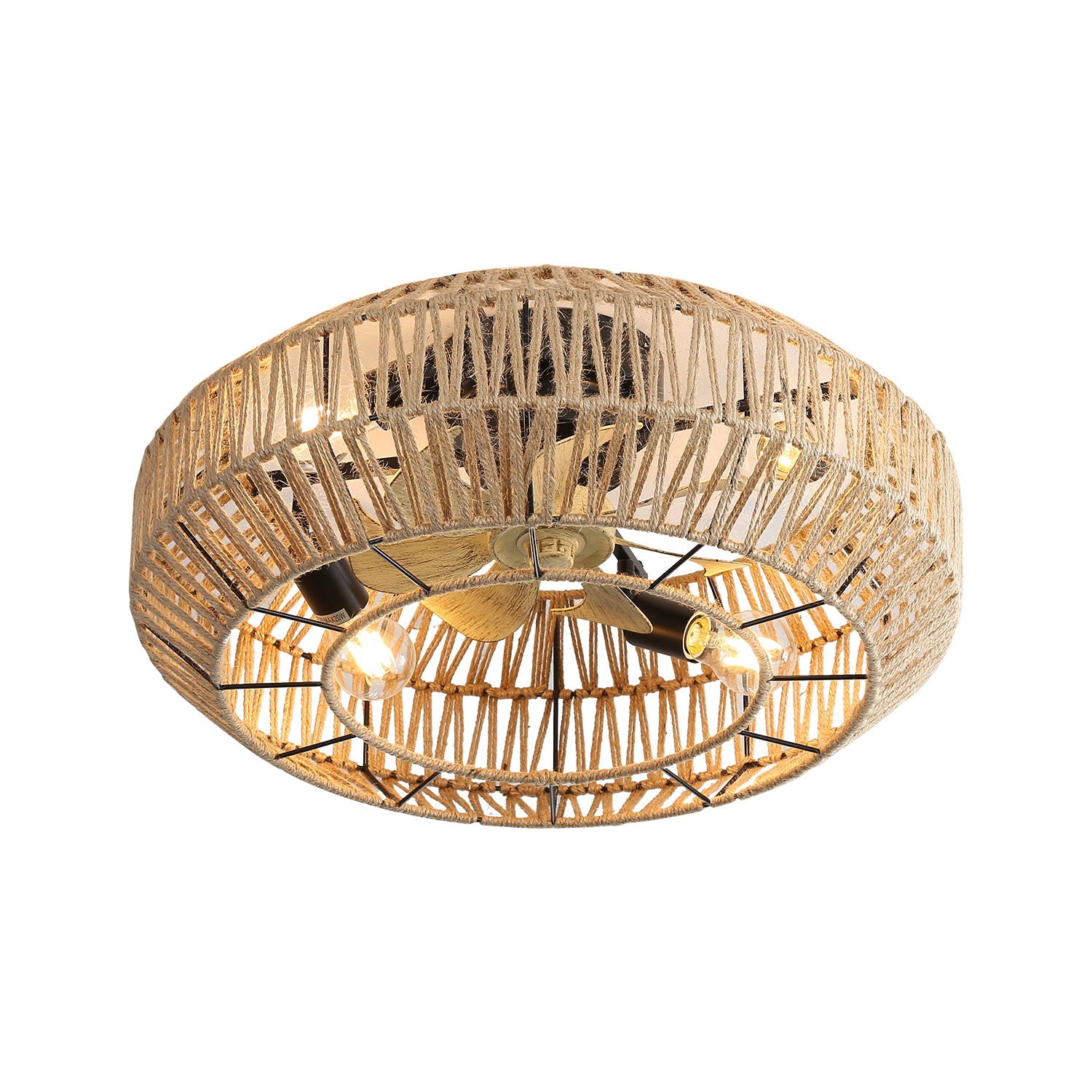 20" New Boho Caged Ceiling Fan With Enclosed Rattan 6 Speeds Remote Control Reversible Dc Motor For Living Room - Rattan - Best Buy Furniture