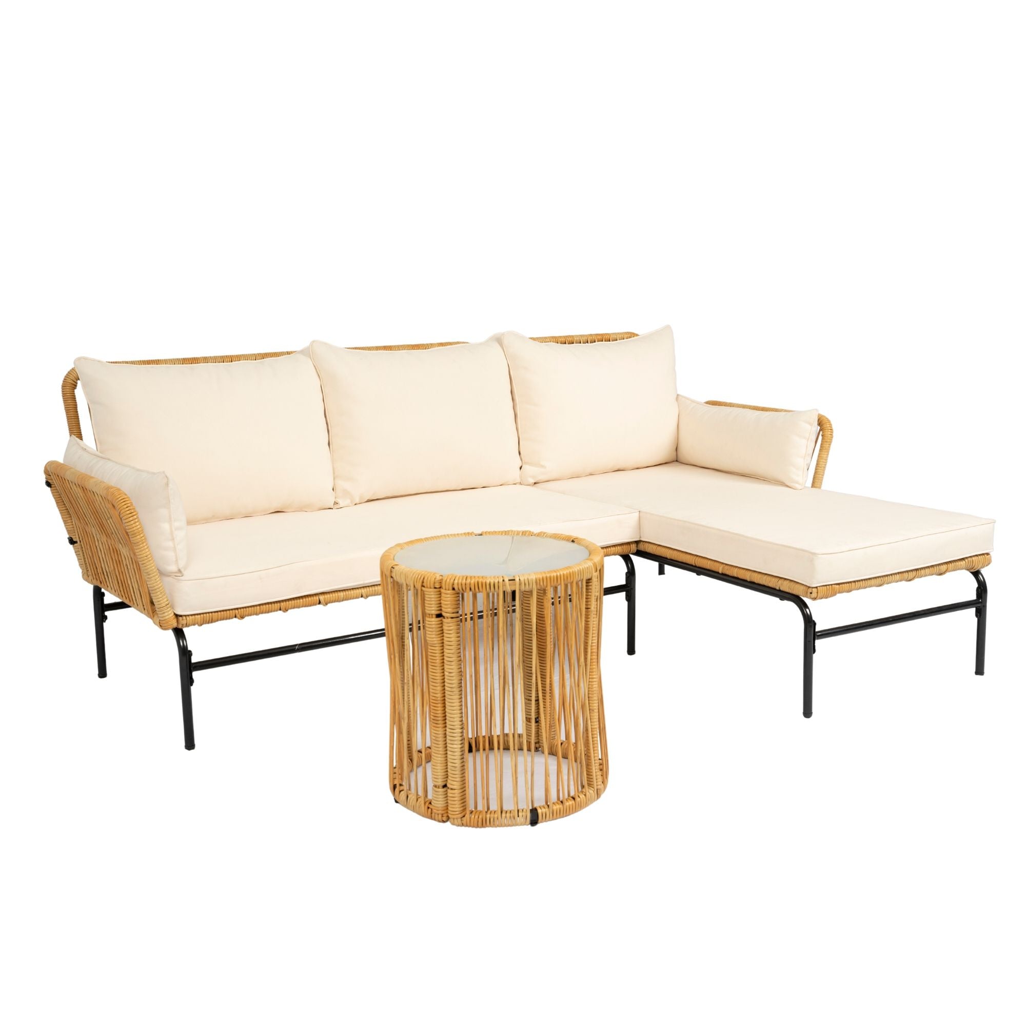 3 Pieces Outdoor Patio Wicker Furniture Sets Table And Chairs With Thick Cushion Outdoor Sofa Set Wicker And Cushion - Natural Yellow / Creme - Best Buy Furniture
