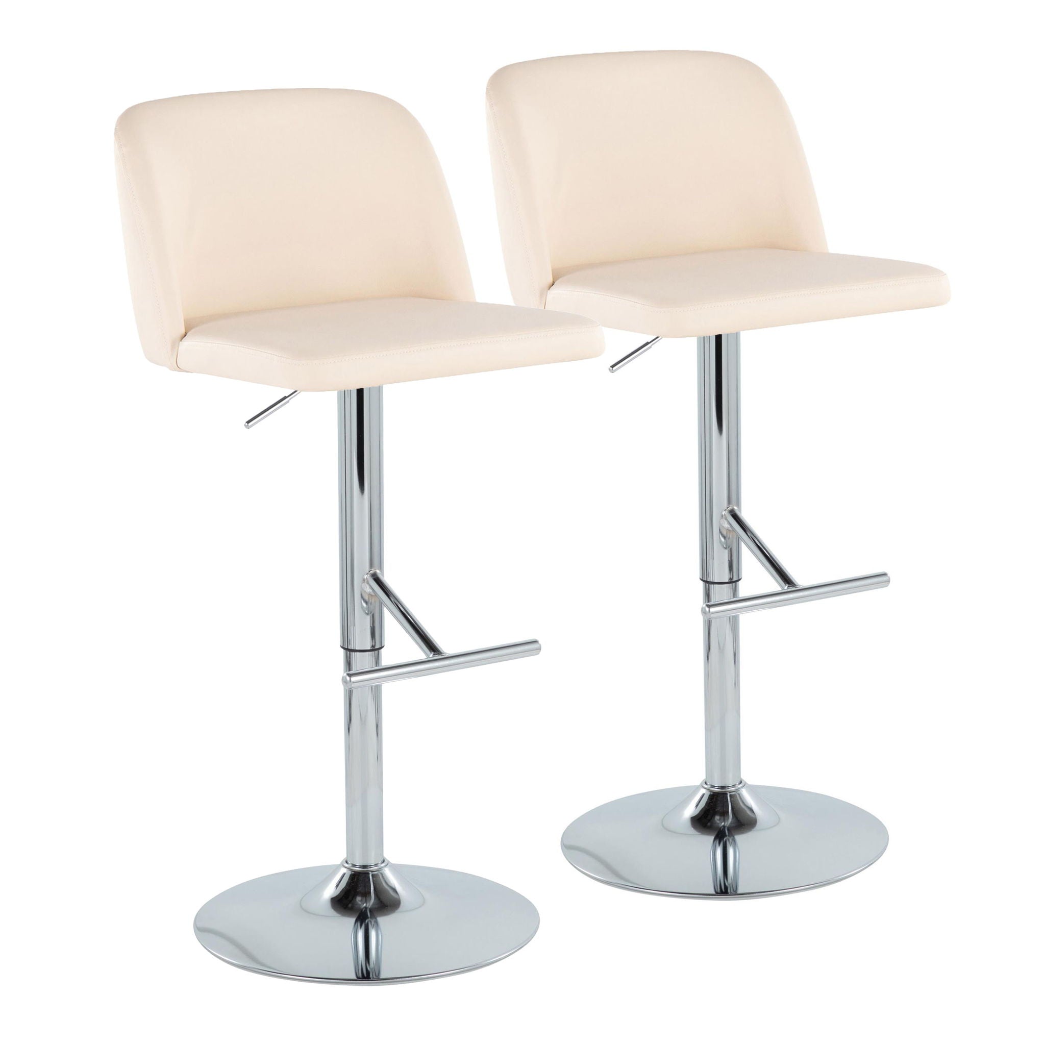 Toriano - Contemporary Adjustable Barstool With Swivel With Straight T Footrest (Set of 2) - Cream / Chrome - Best Buy Furniture