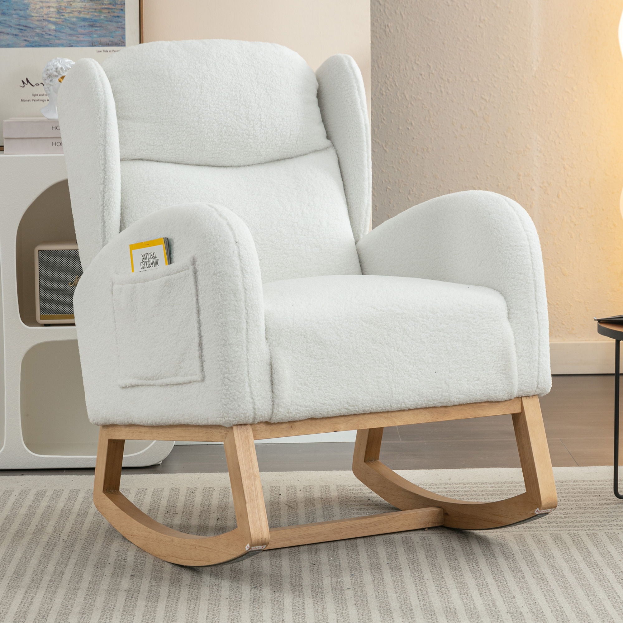 Teddy Fabric Rocking Chair With Packet Wood Legs - Ivory - Best Buy Furniture