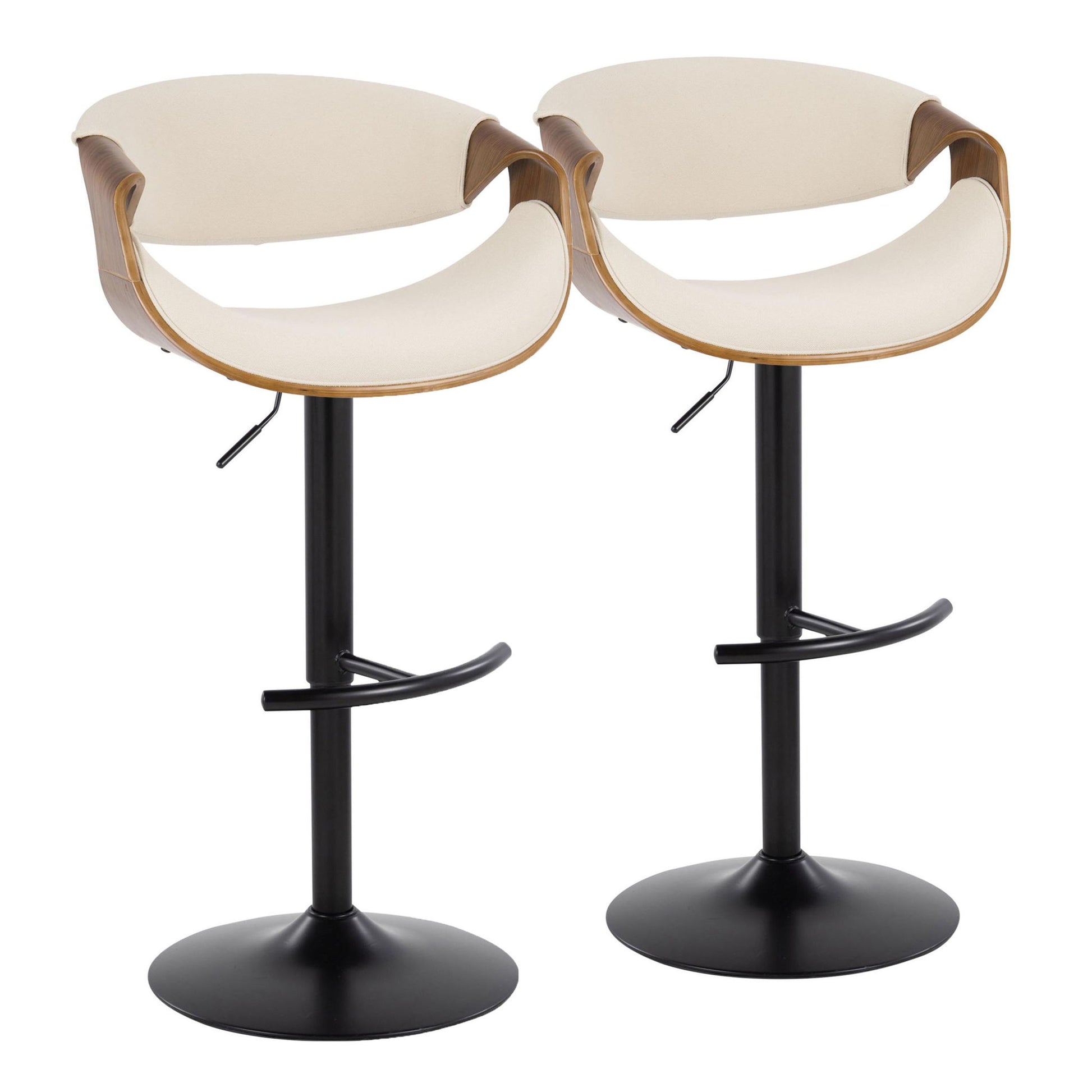 Curvo - Mid Century Modern Adjustable Barstool With Swivel & Rounded T Footrest (Set of 2) - Best Buy Furniture