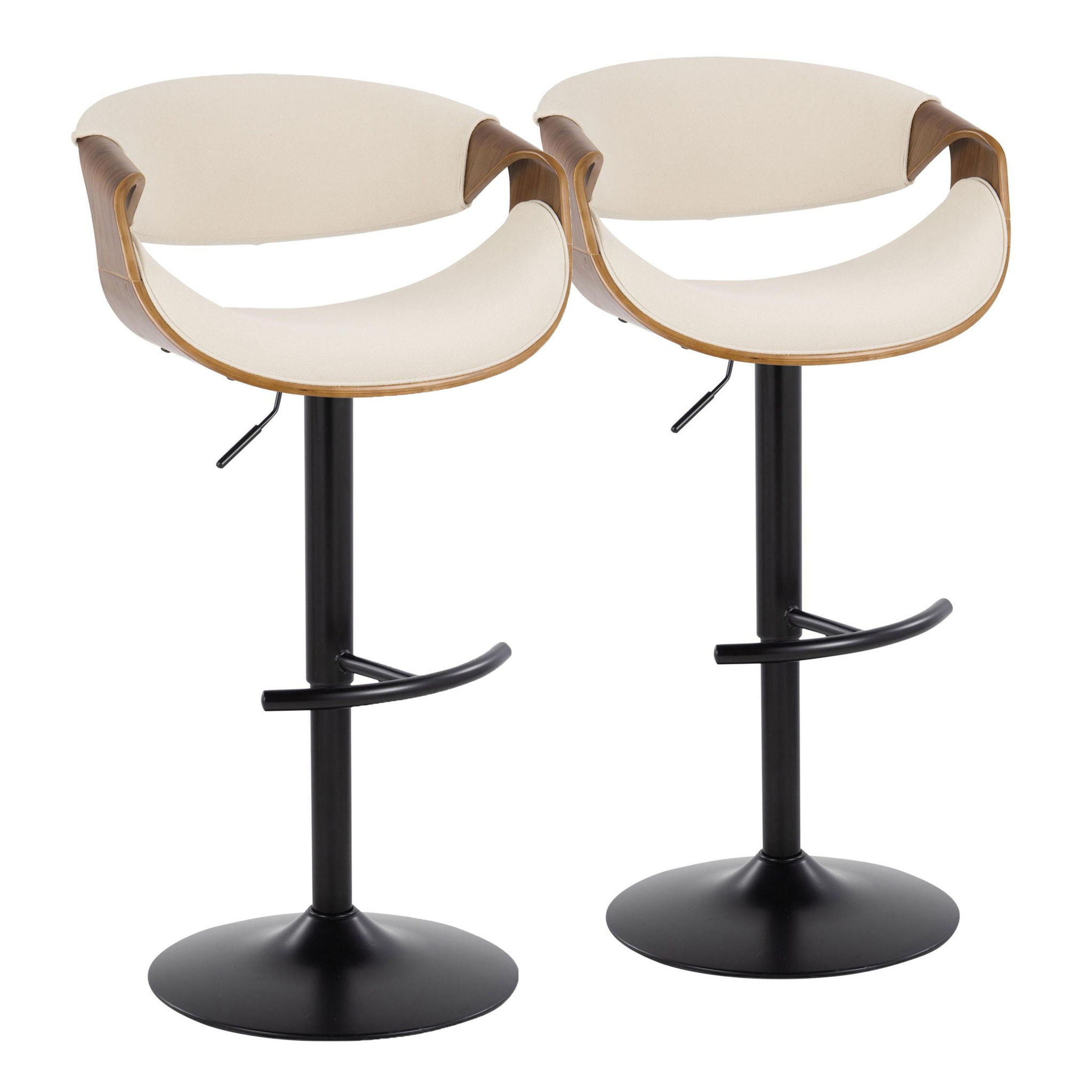 Curvo - Mid Century Modern Adjustable Barstool With Swivel & Rounded T Footrest (Set of 2) - Best Buy Furniture