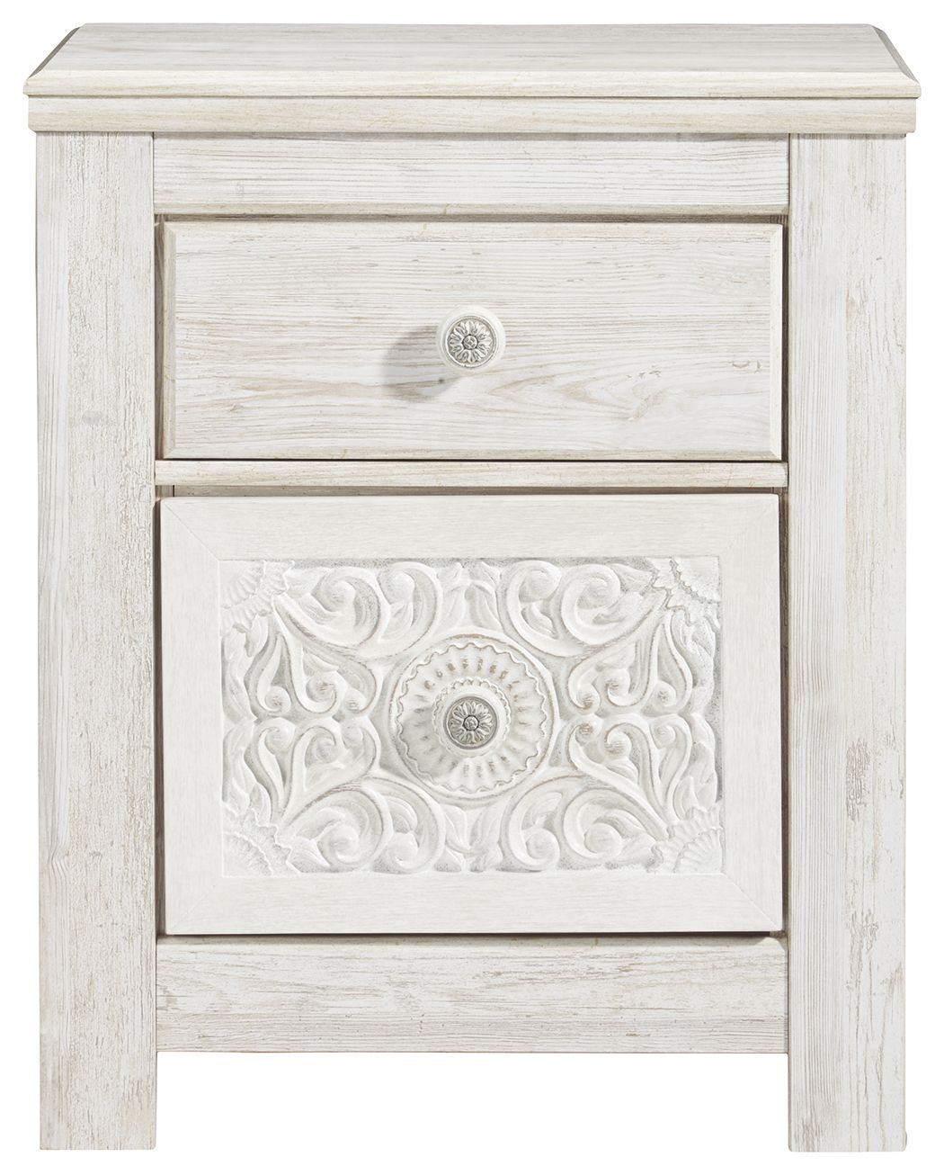Paxberry - Two Drawer Night Stand - Whitewash - Best Buy Furniture