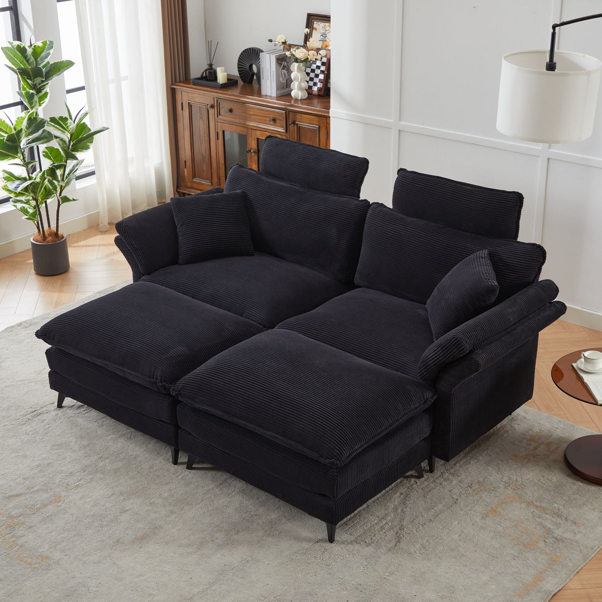 Modern Corduroy Deep Seat Sectional Sofa With Ottoman - Best Buy Furniture