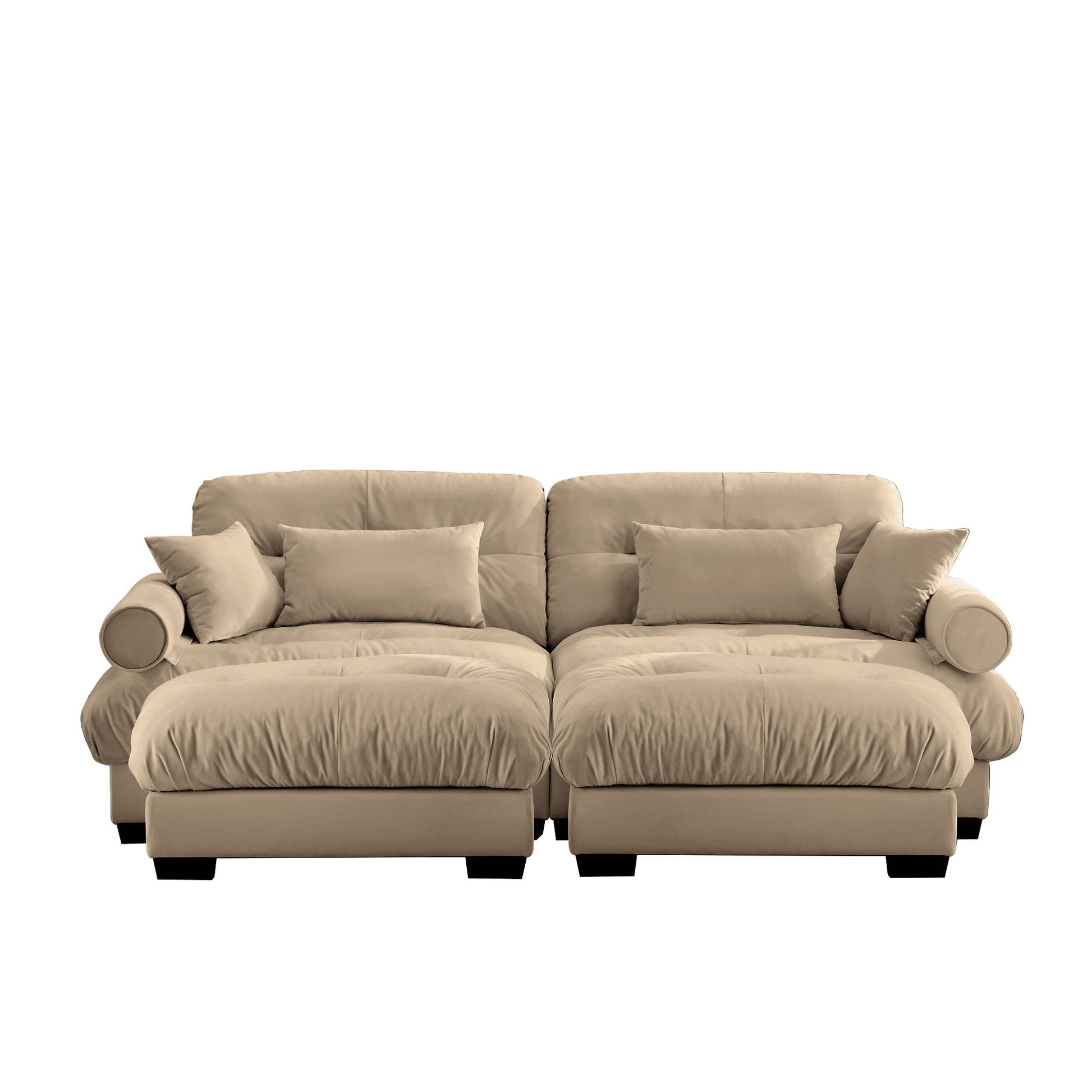 Modern Sectional Sofa With Ottoman, Round Bolster Armrests, Waist And Throw Pillows - Best Buy Furniture